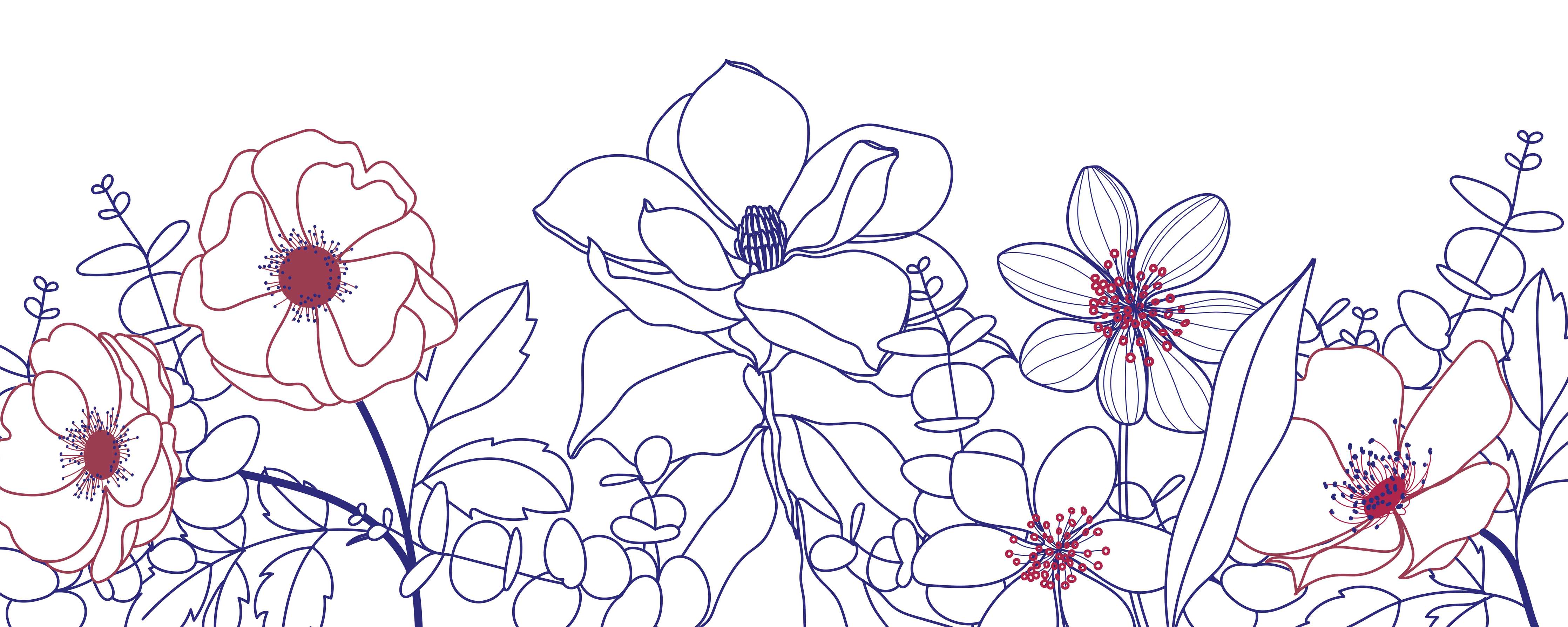 Wandverkleidung Flur-Blumenstrauß Linienzeichnung Wanddekor