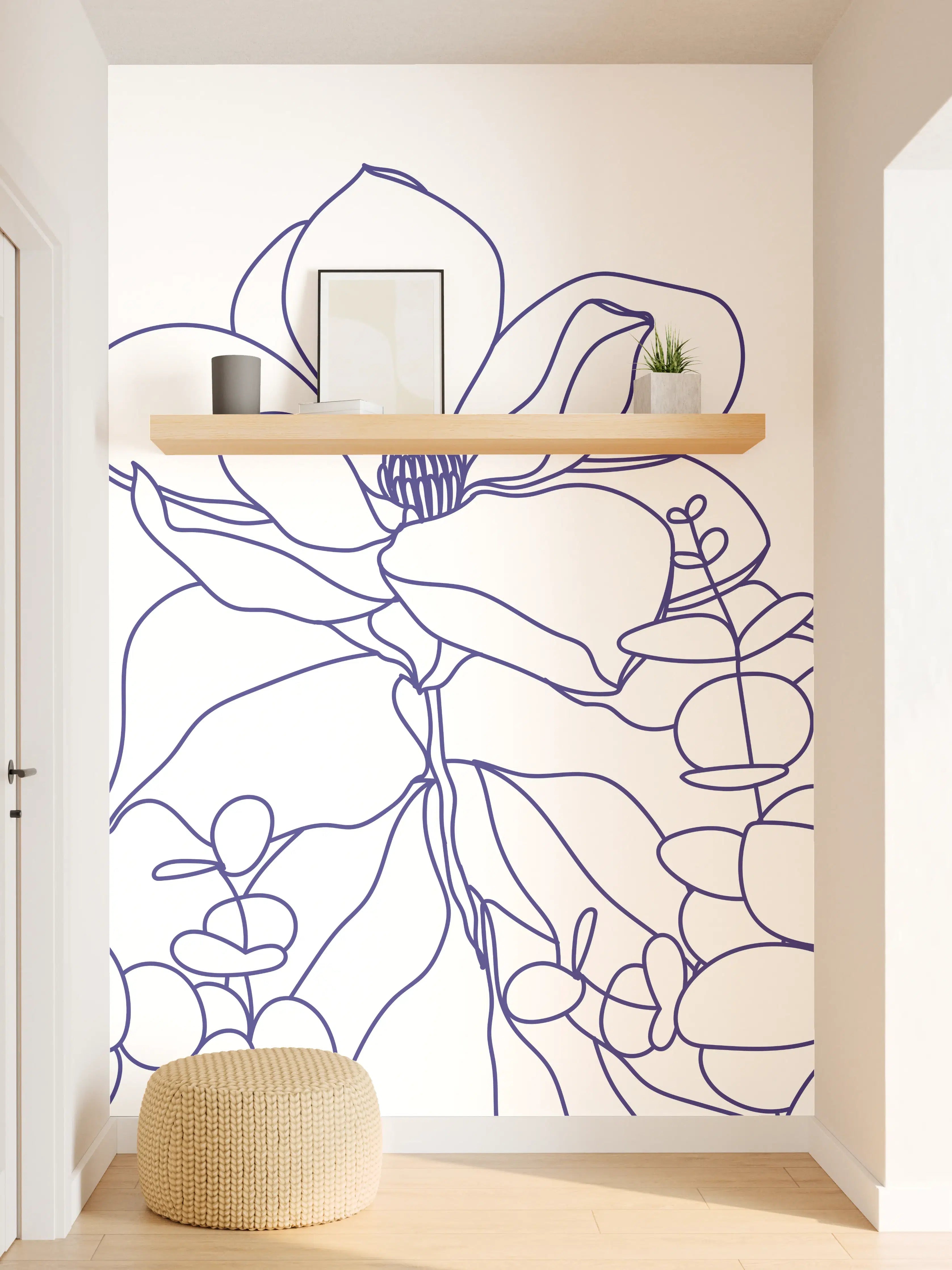 Wandverkleidung Flur - Blumenstrauß Linienzeichnung Wanddekor