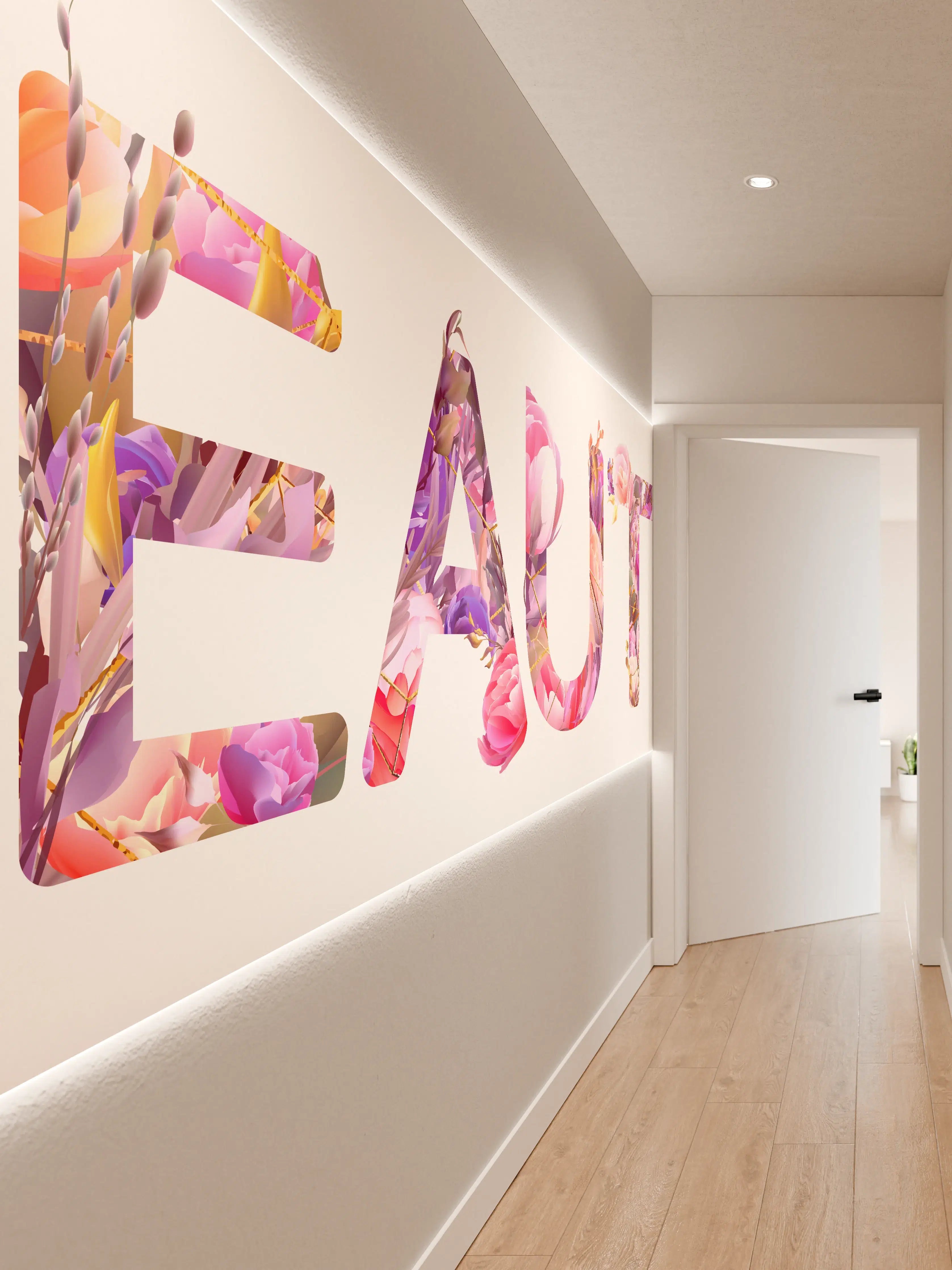 Wandverkleidung Flur - Blumige Beauty-Schrift