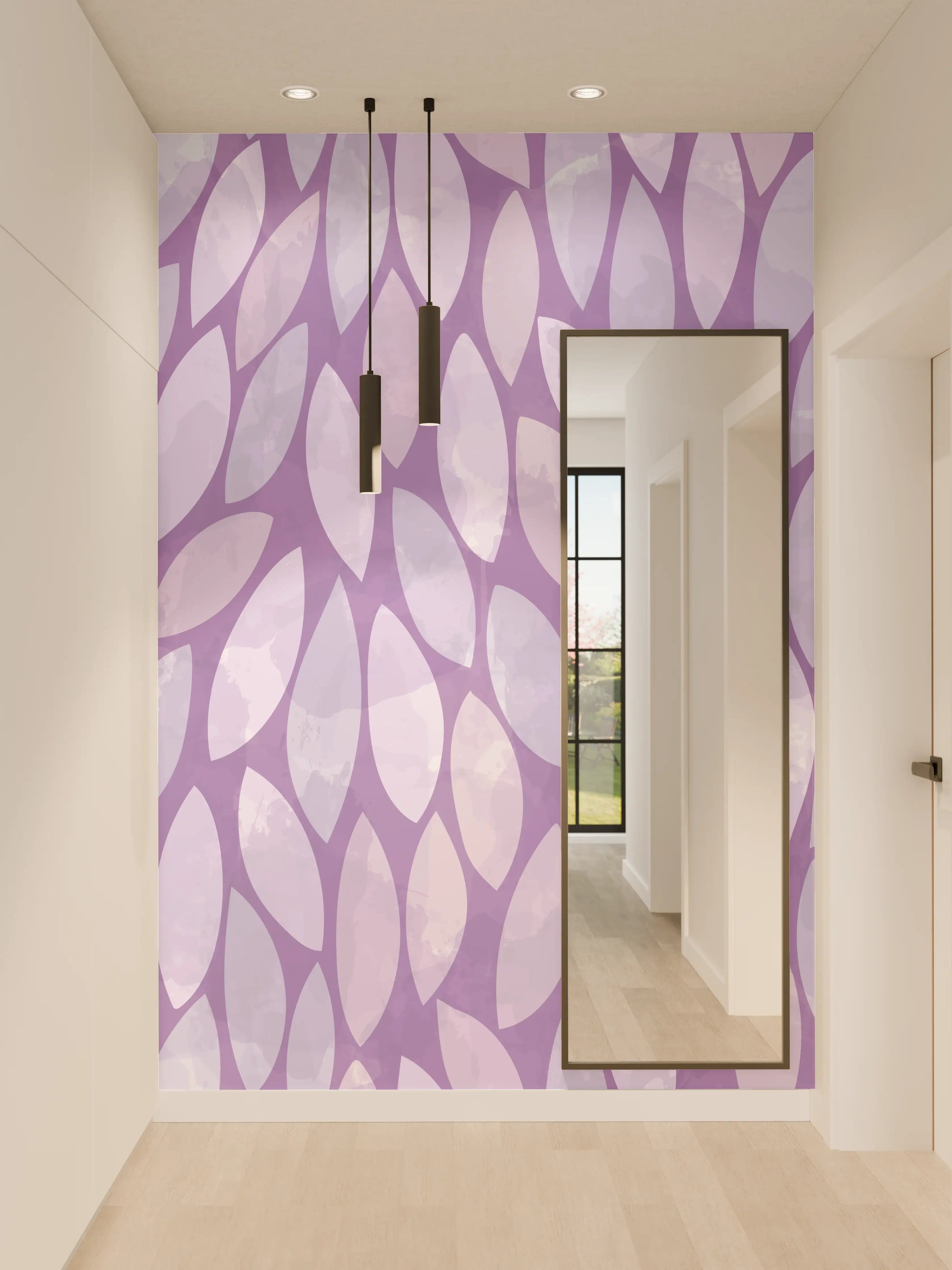 Wandverkleidung Flur - Blumiges Muster in Lila Tönen