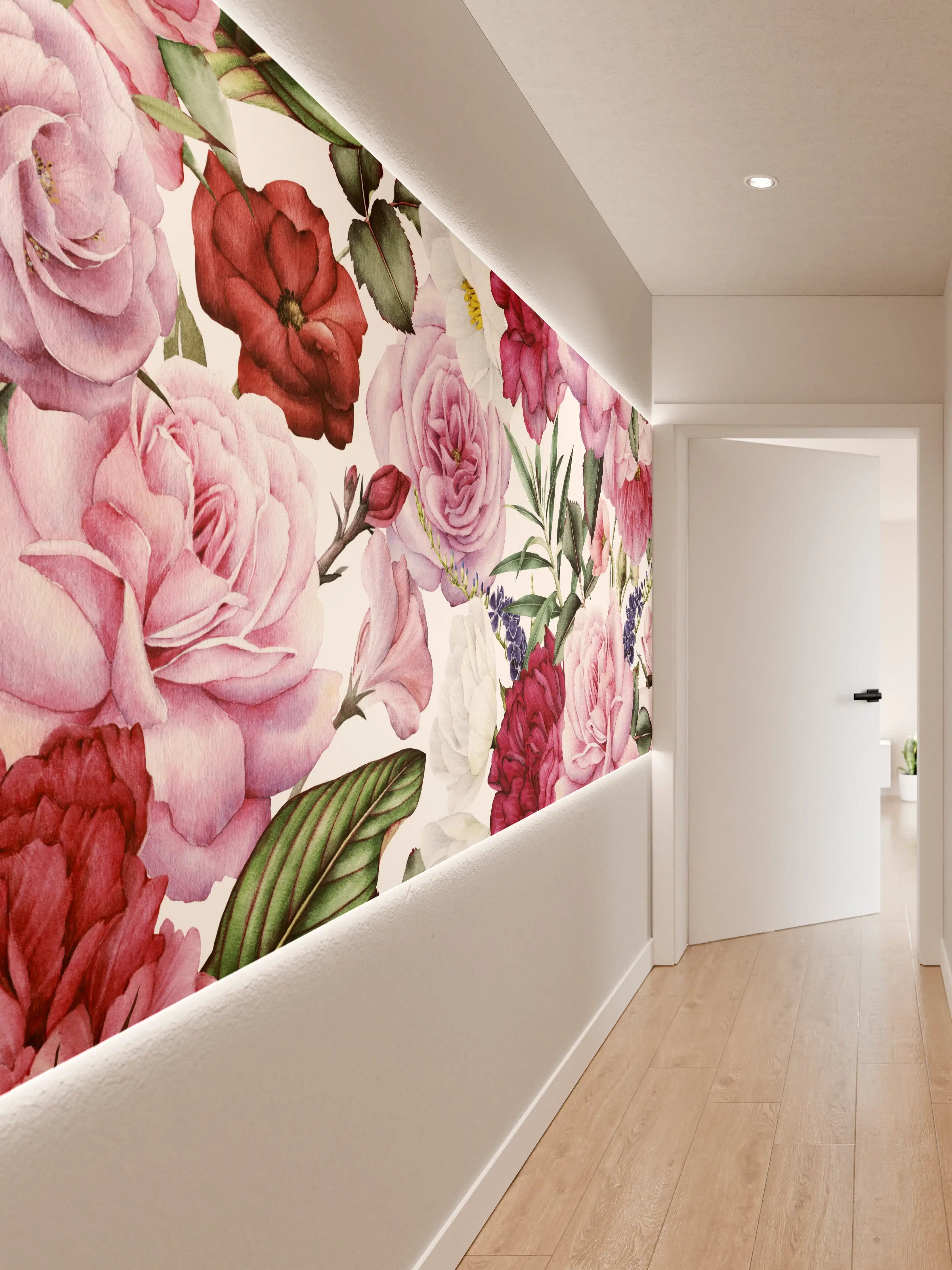 Wandverkleidung Flur - Blumiges Muster mit Rosen und Flieder