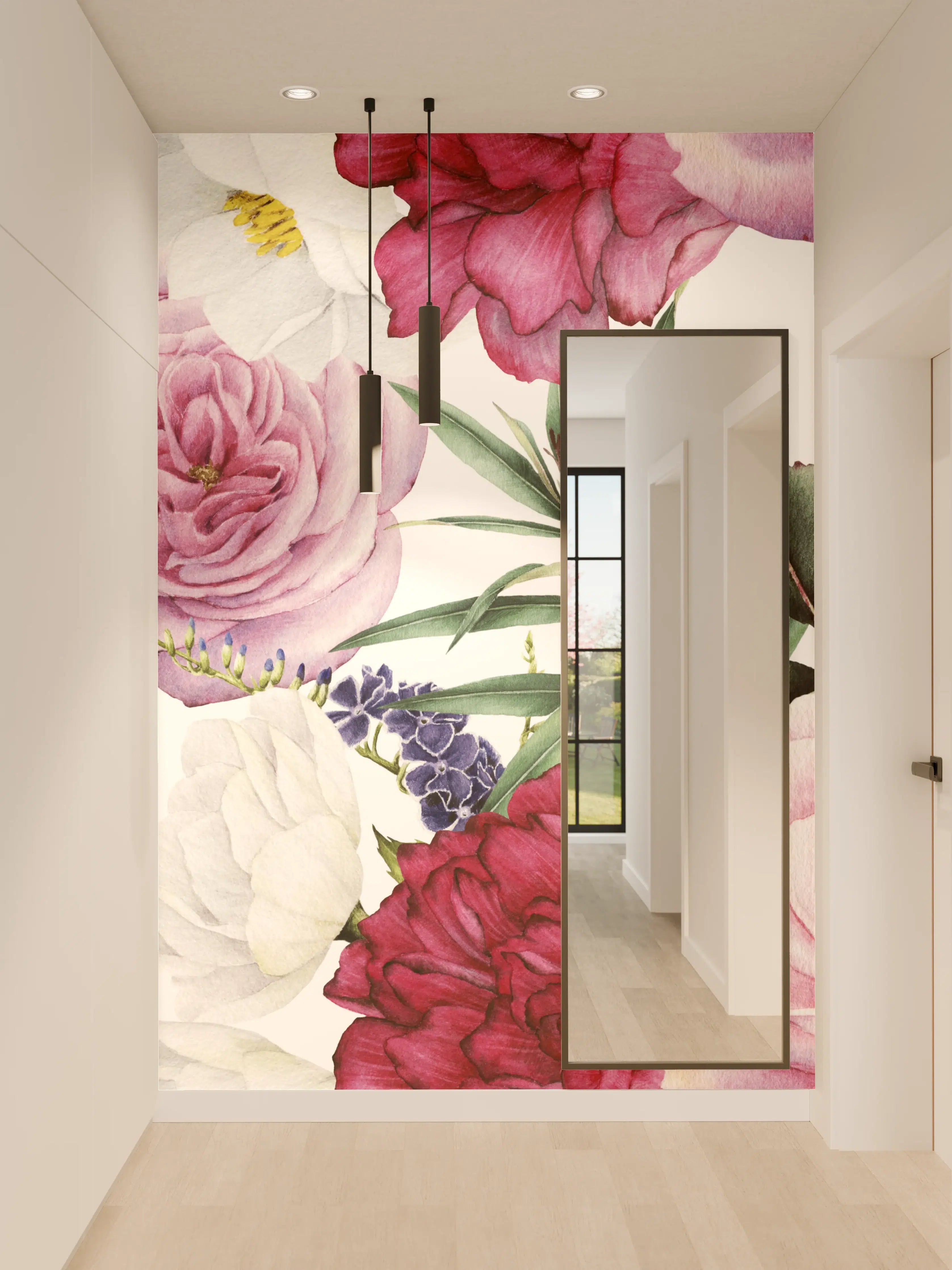 Wandverkleidung Flur - Blumiges Muster mit Rosen und Flieder