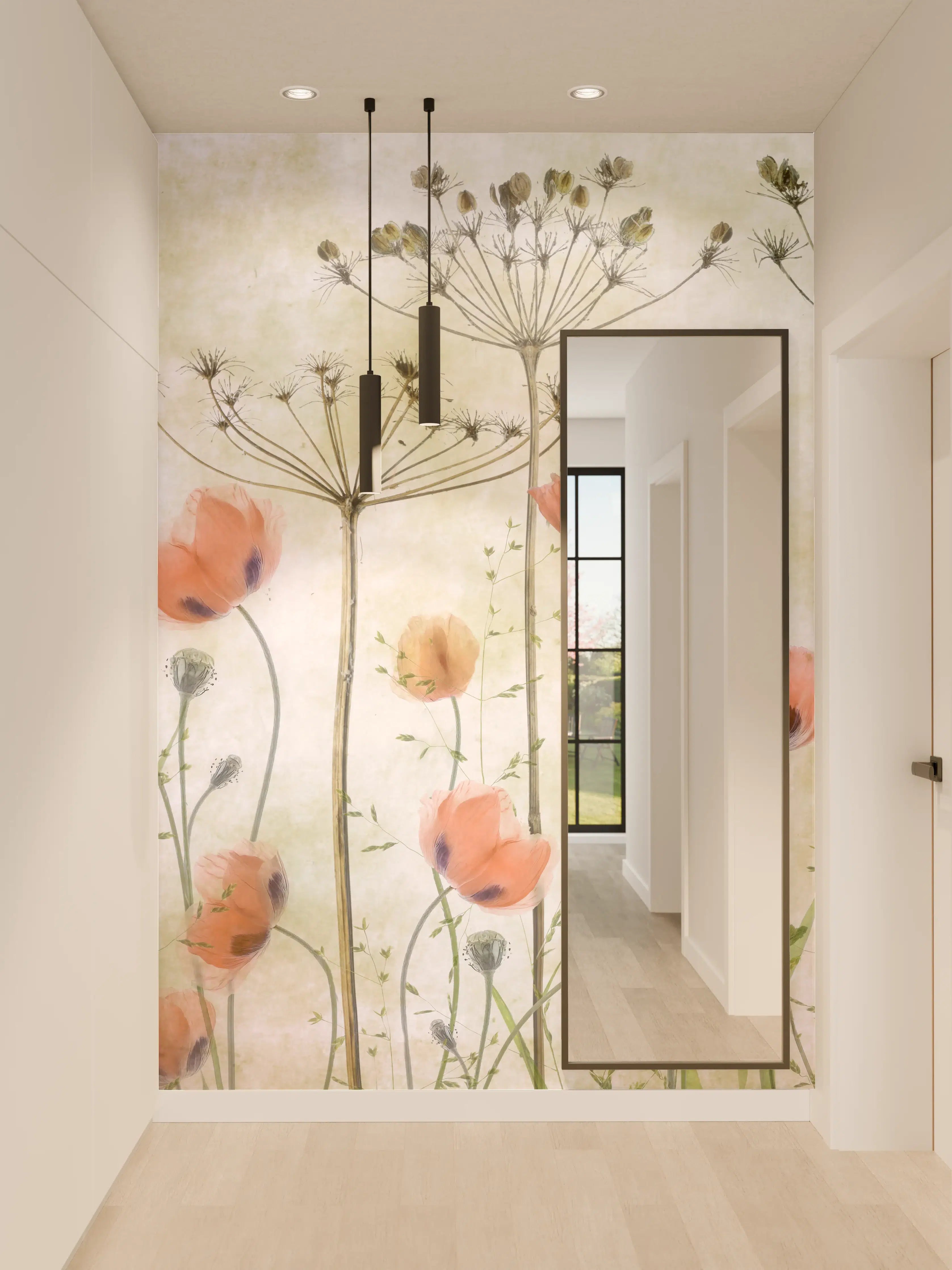 Wandverkleidung Flur - Blumiges Wasserfarbenbild mit wilden Mohnblumen