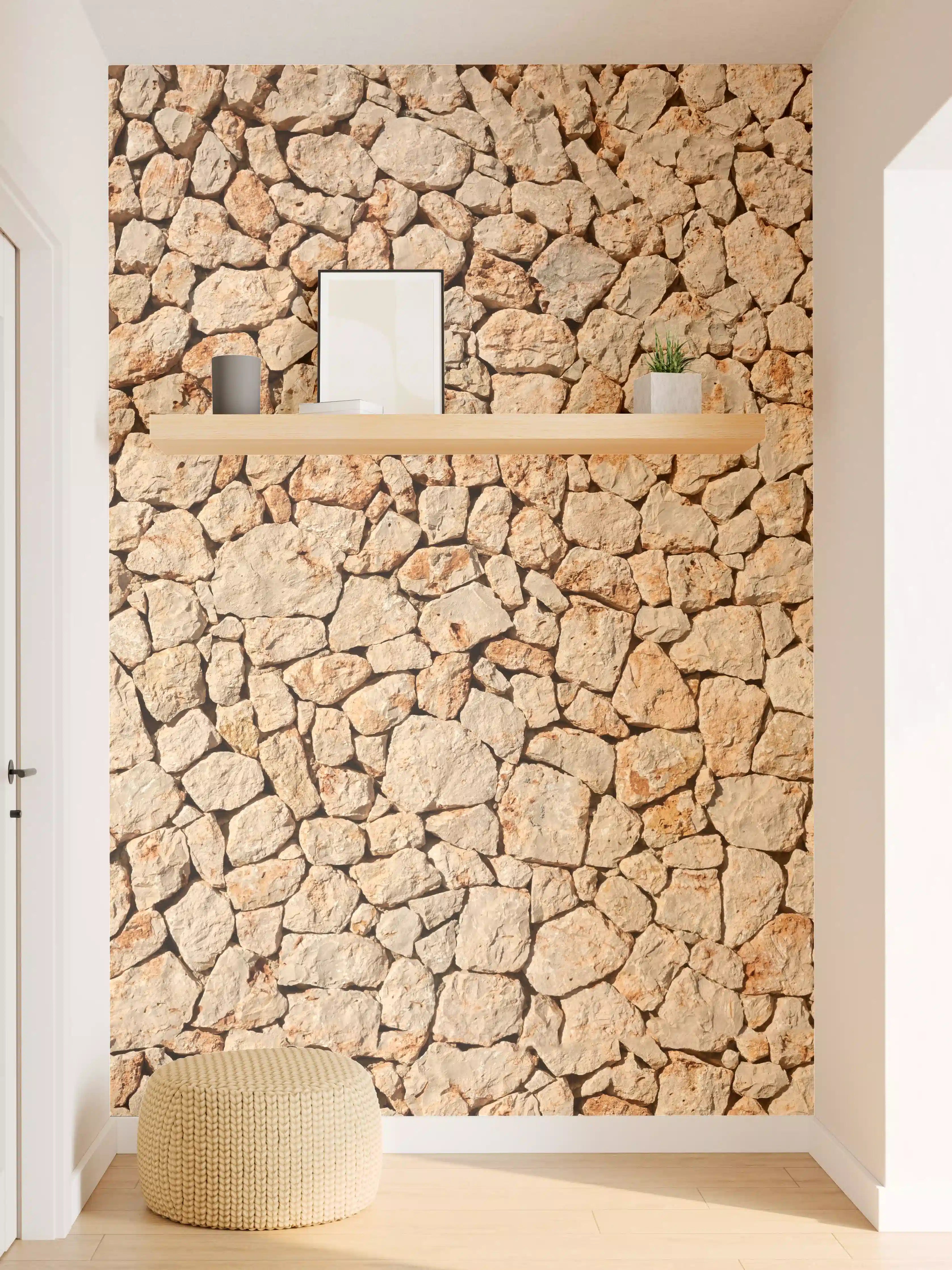 Wandverkleidung Flur - Bräunliche Panorama-Textur Steinmauer