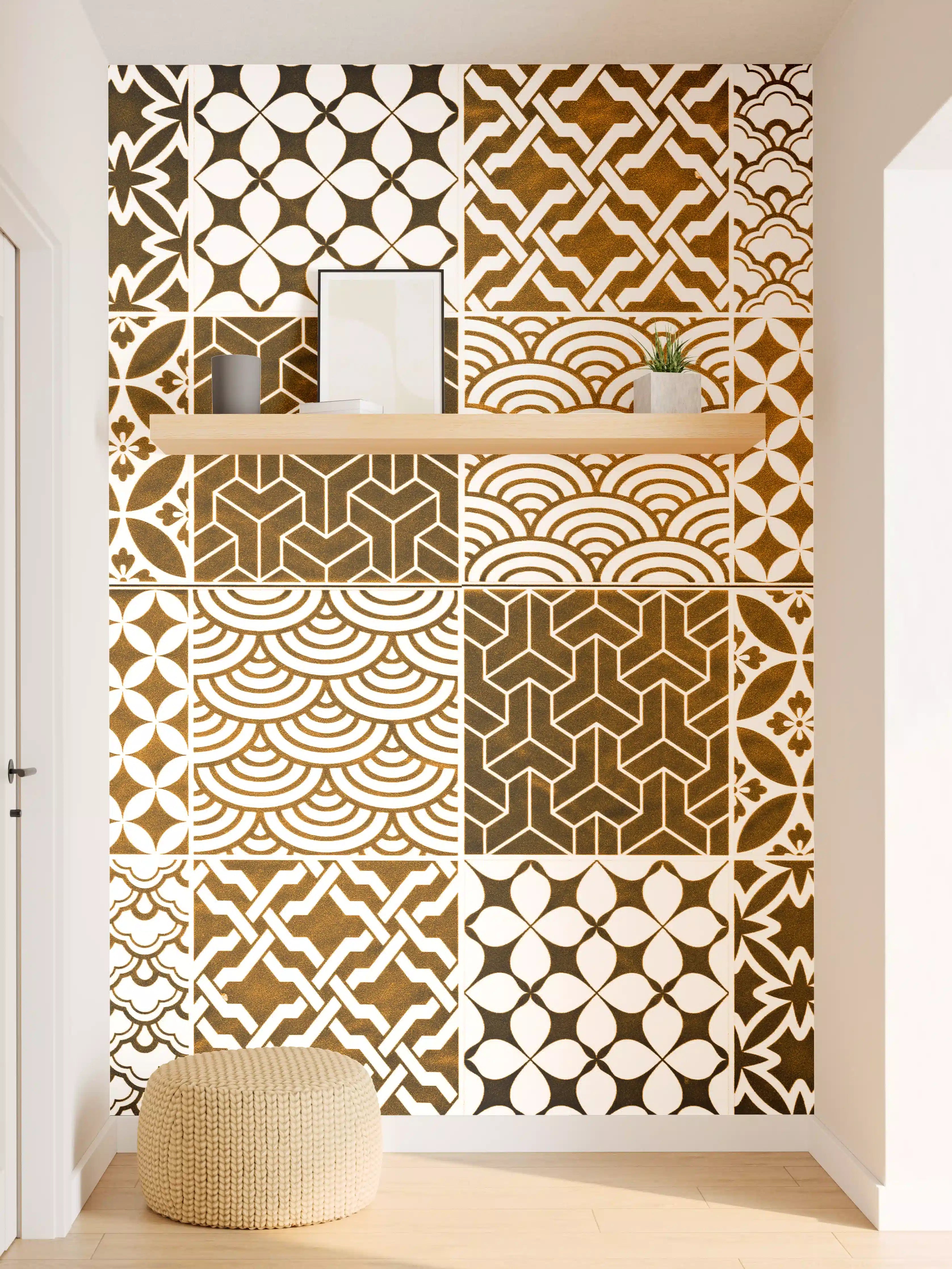 Wandverkleidung Flur - Braun-Beige geometrisch Mosaik