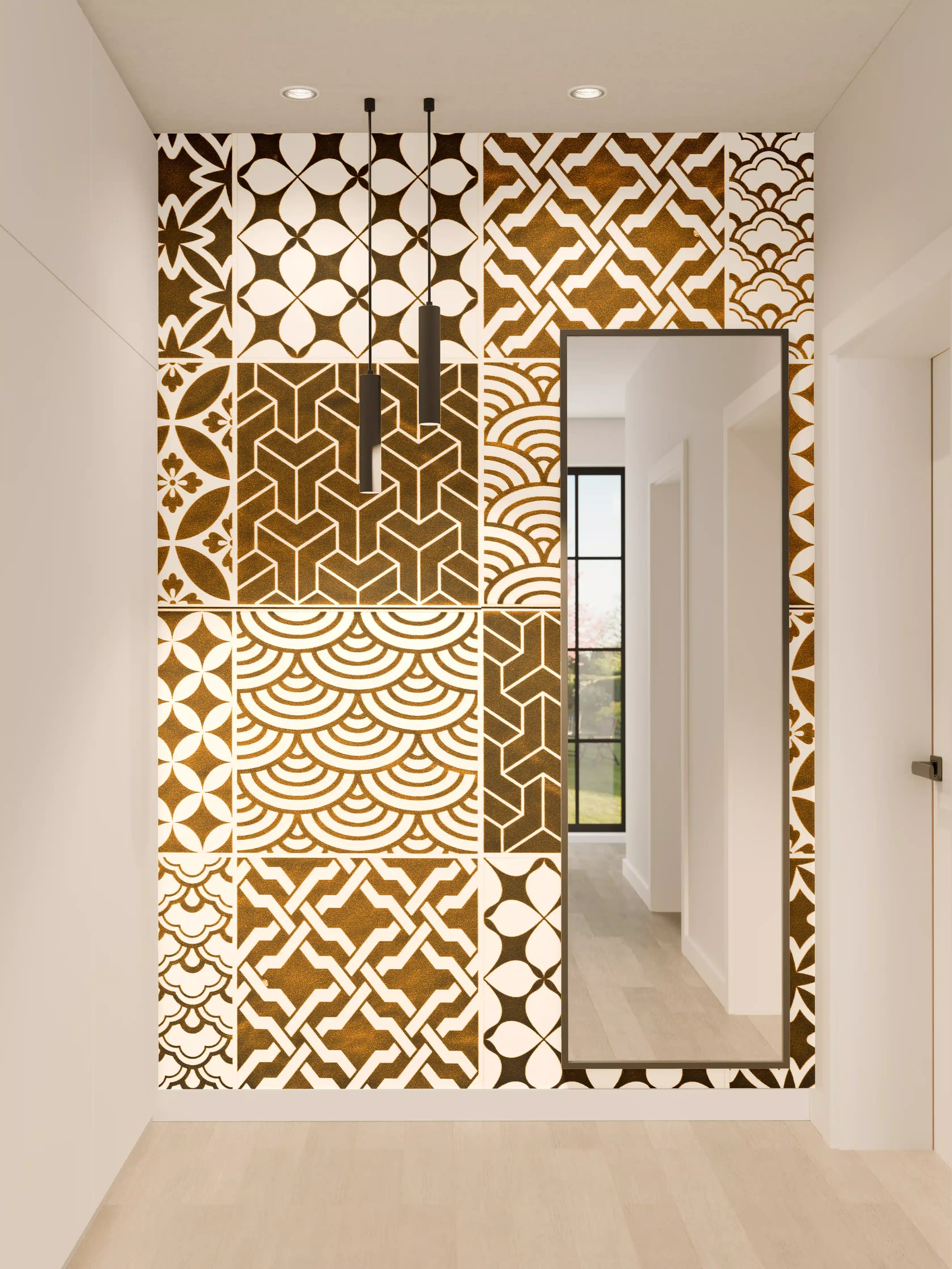 Wandverkleidung Flur - Braun-Beige geometrisch Mosaik