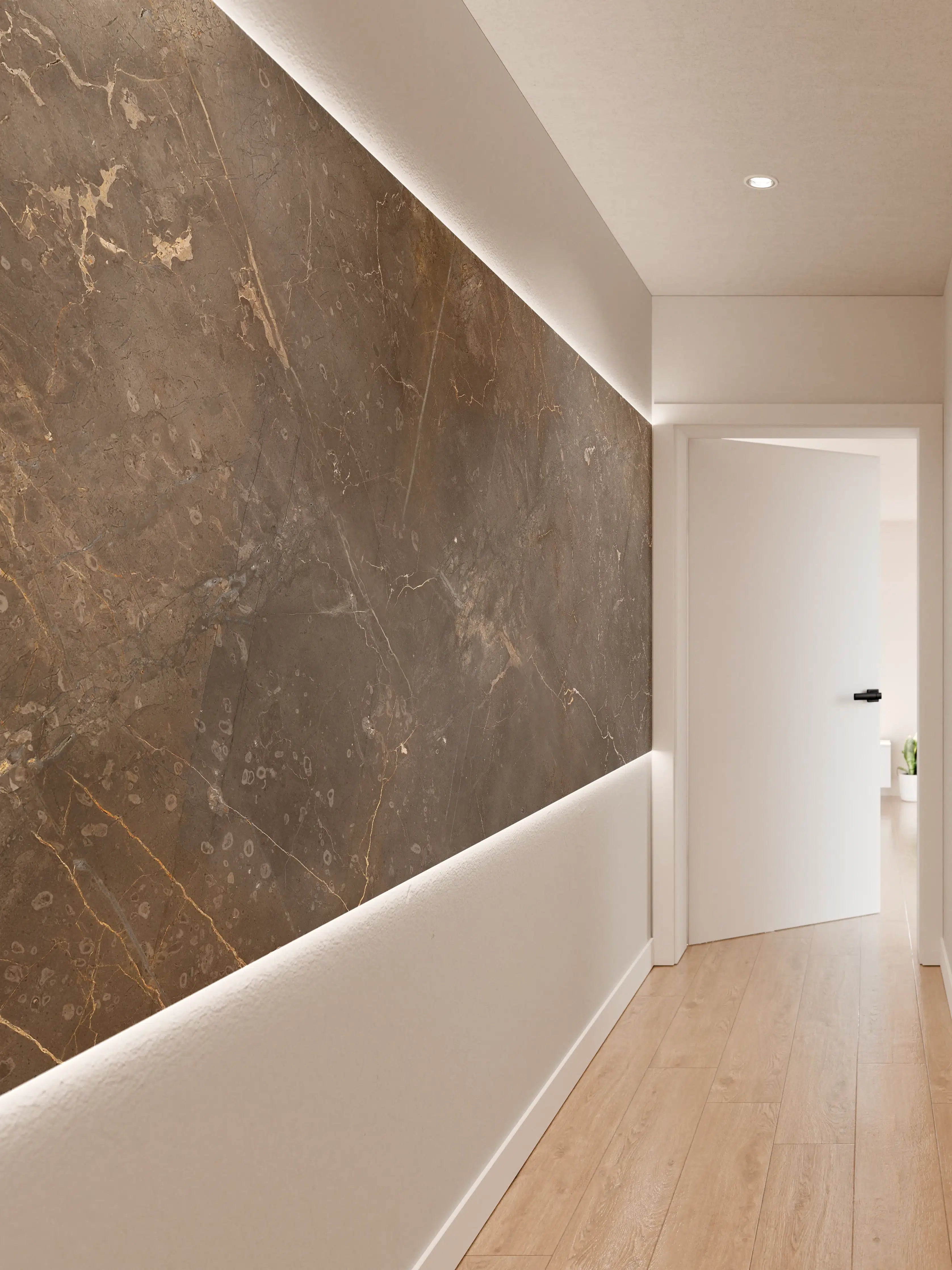 Wandverkleidung Flur - Braun-Grauer Marmor mit Adern