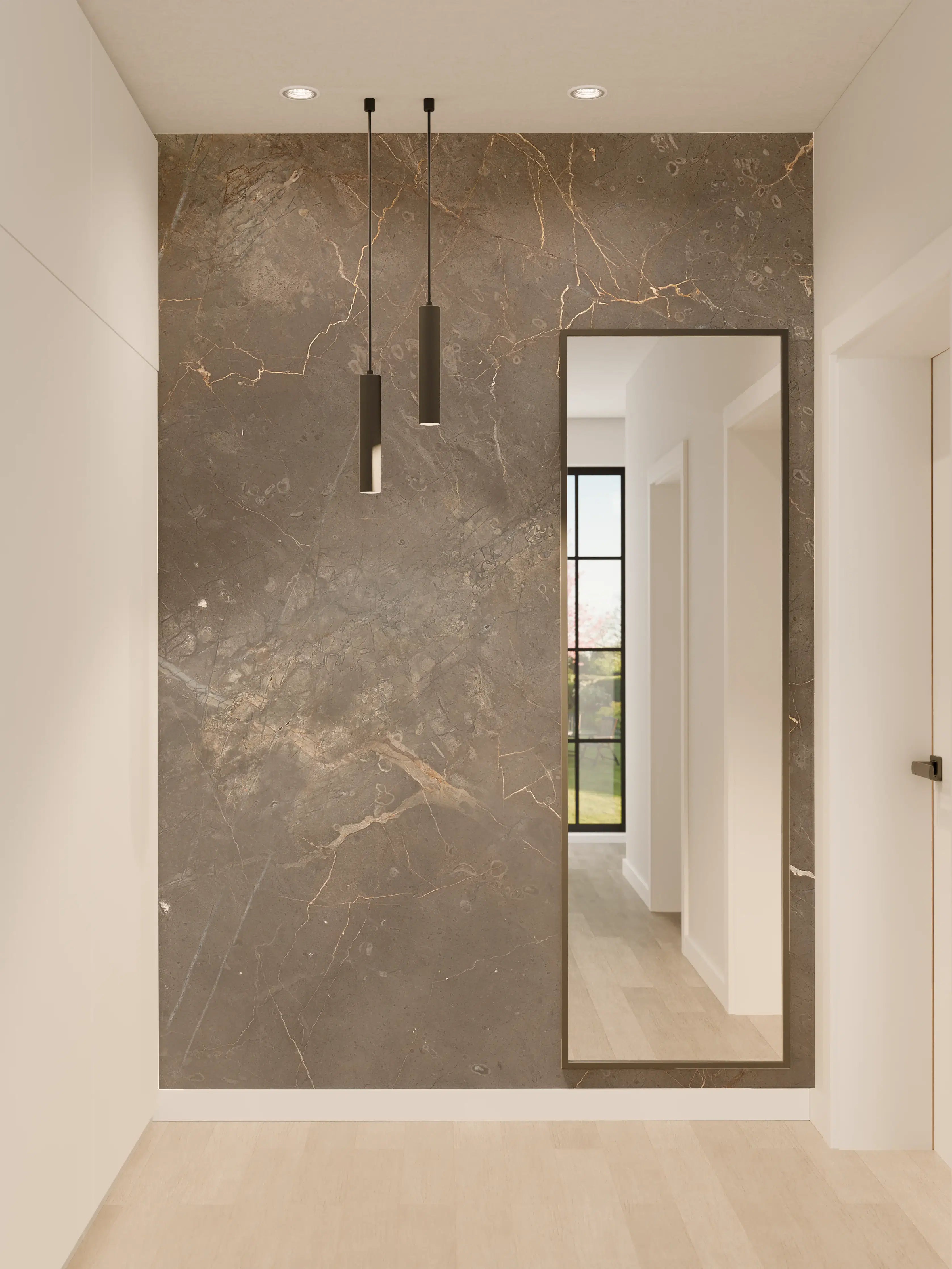 Wandverkleidung Flur - Braun-Grauer Marmor mit Adern