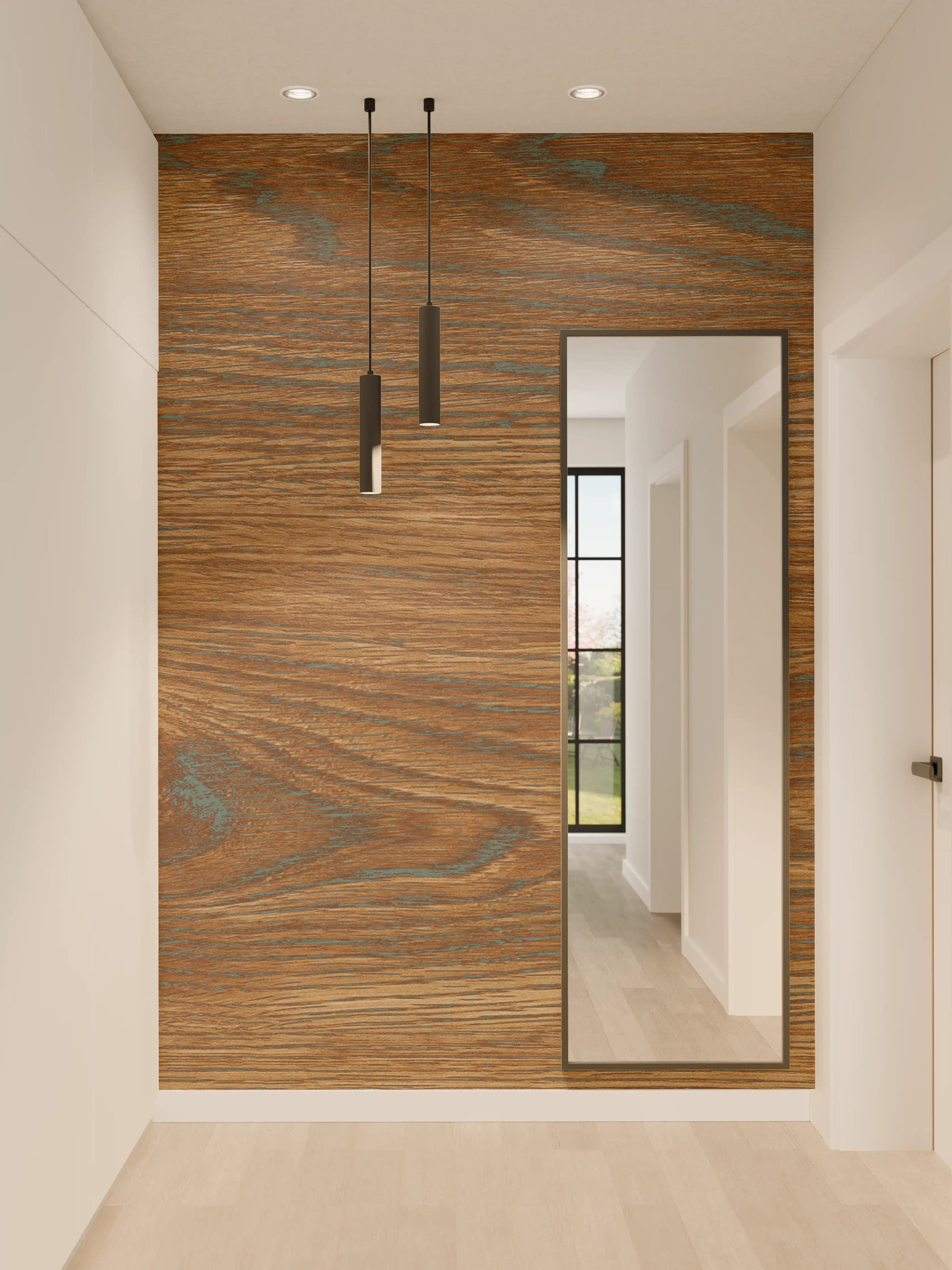 Wandverkleidung Flur - Braune Holztextur mit Streifenmuster