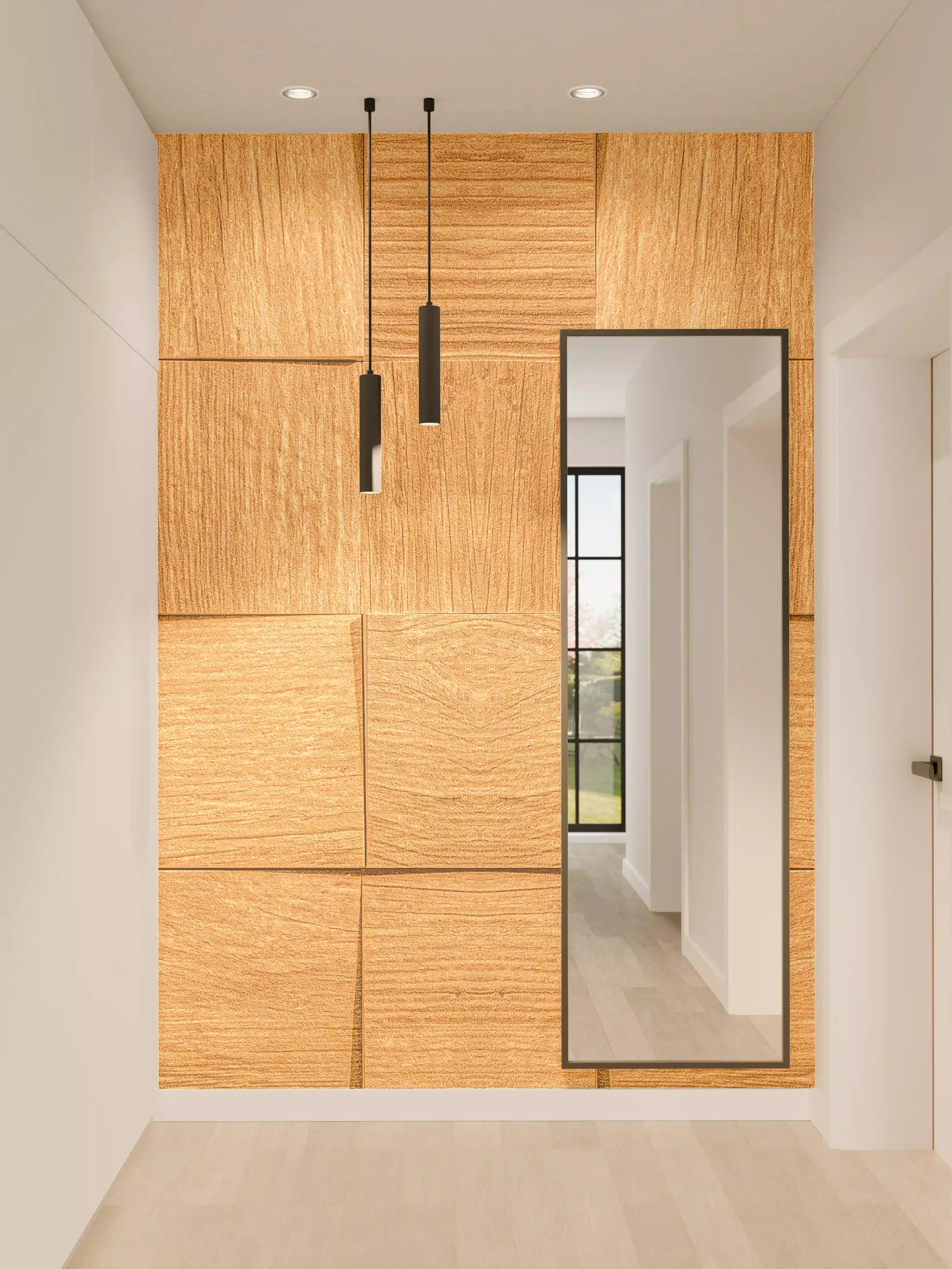 Wandverkleidung Flur - Braune Holzwürfeltextur