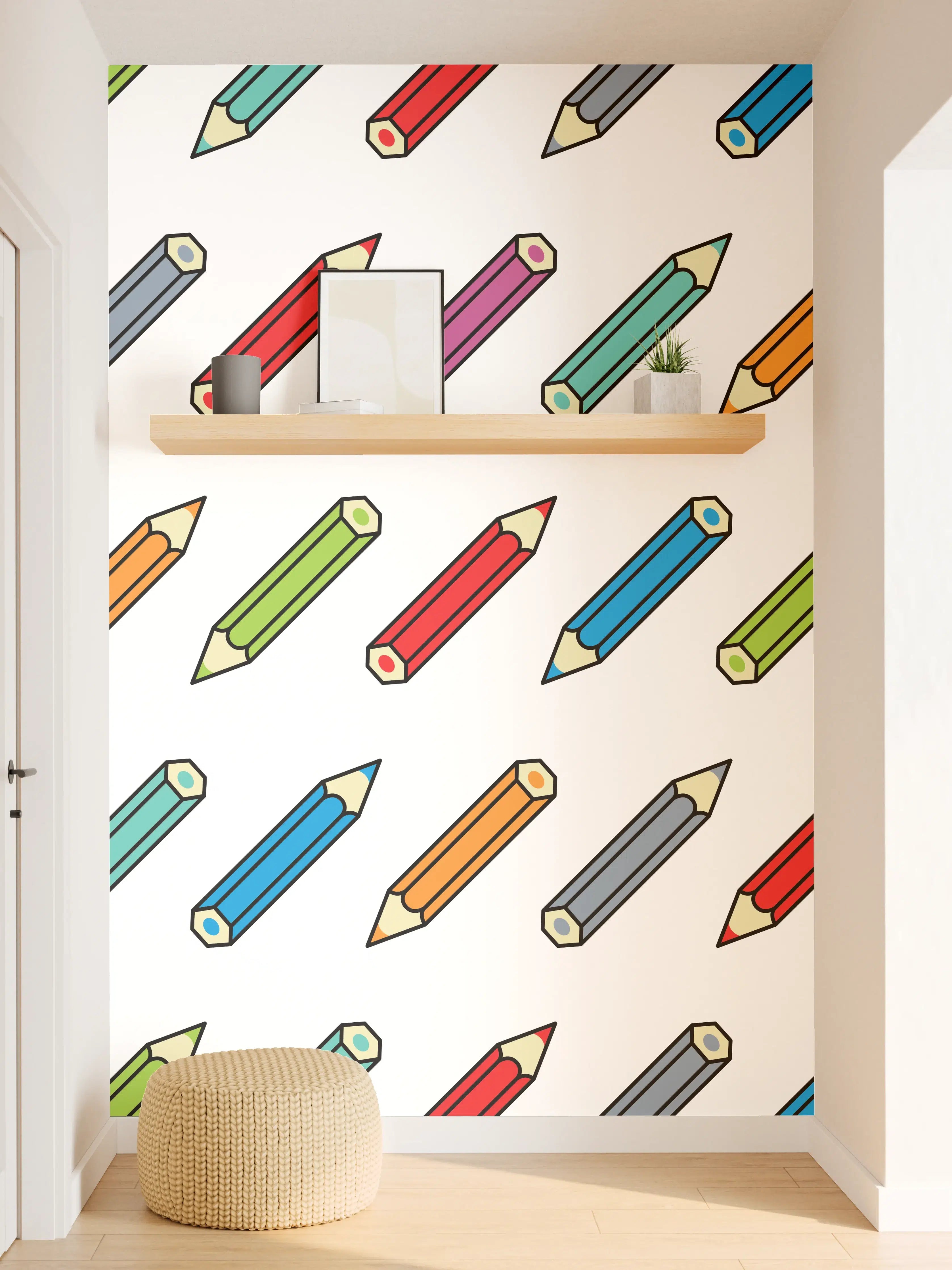 Wandverkleidung Flur - Bunte Bleistift-Muster Illustration