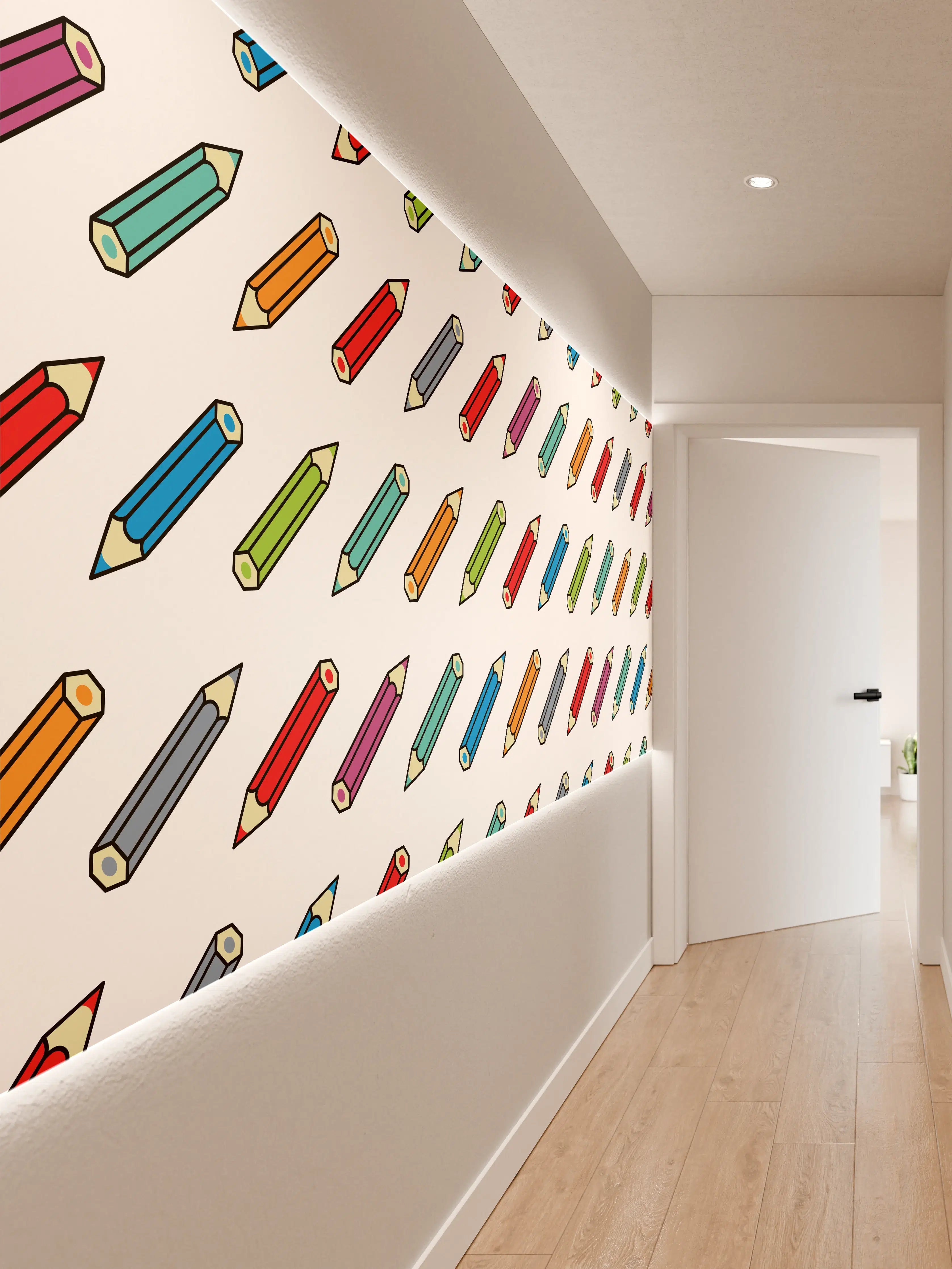 Wandverkleidung Flur - Bunte Bleistift-Muster Illustration