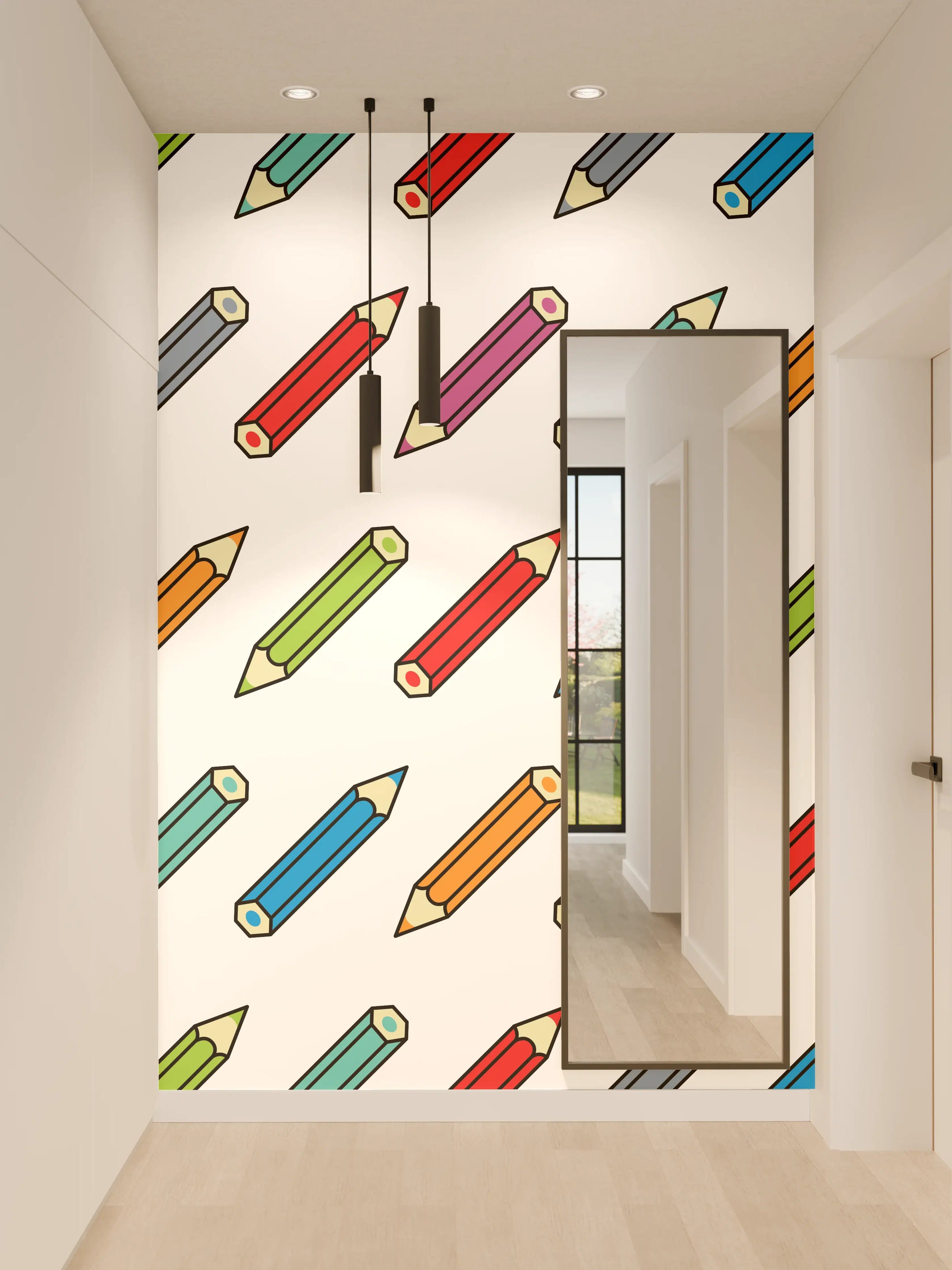 Wandverkleidung Flur - Bunte Bleistift-Muster Illustration
