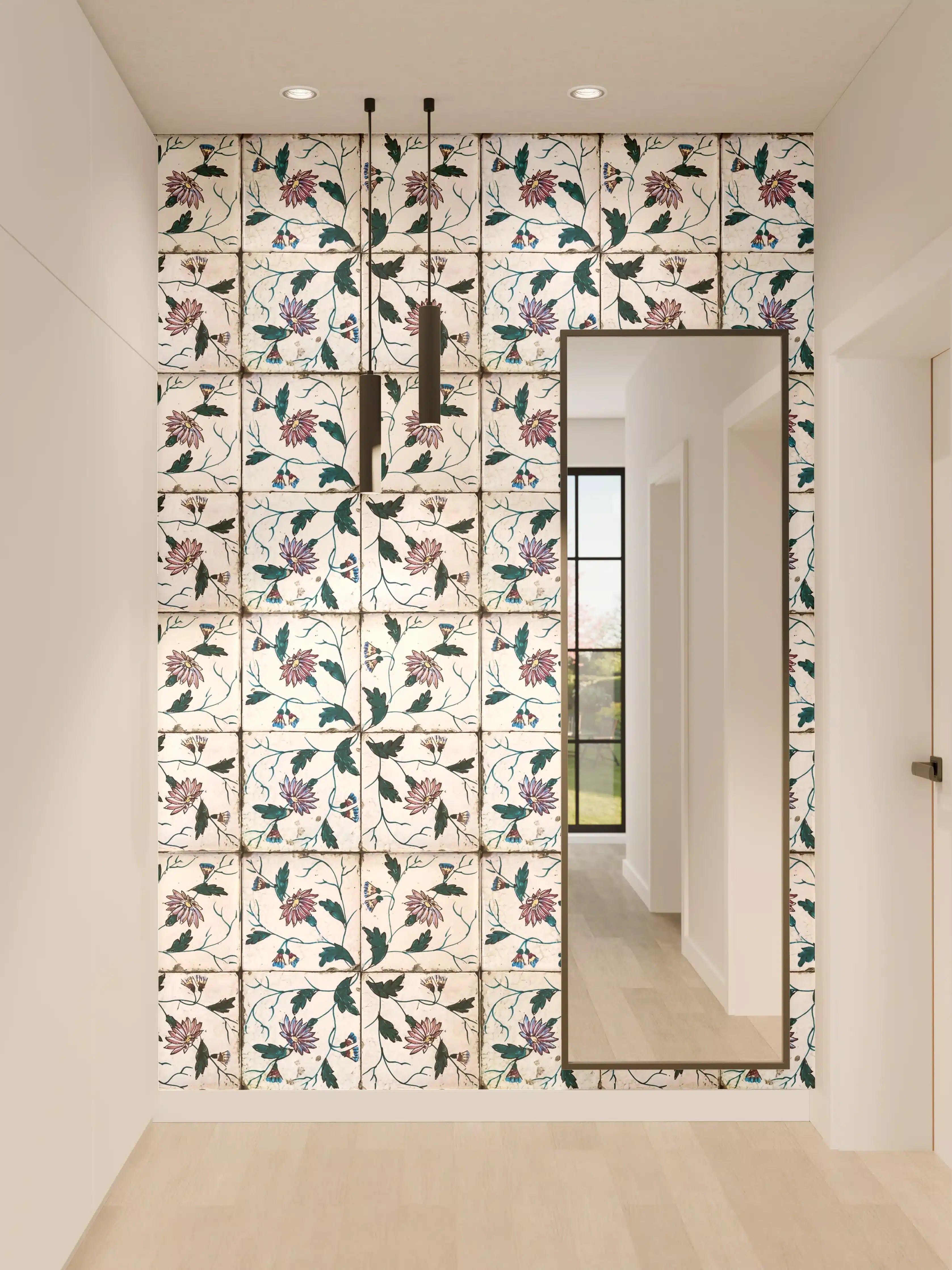 Wandverkleidung Flur - Bunte Fliesen mit floralem Muster