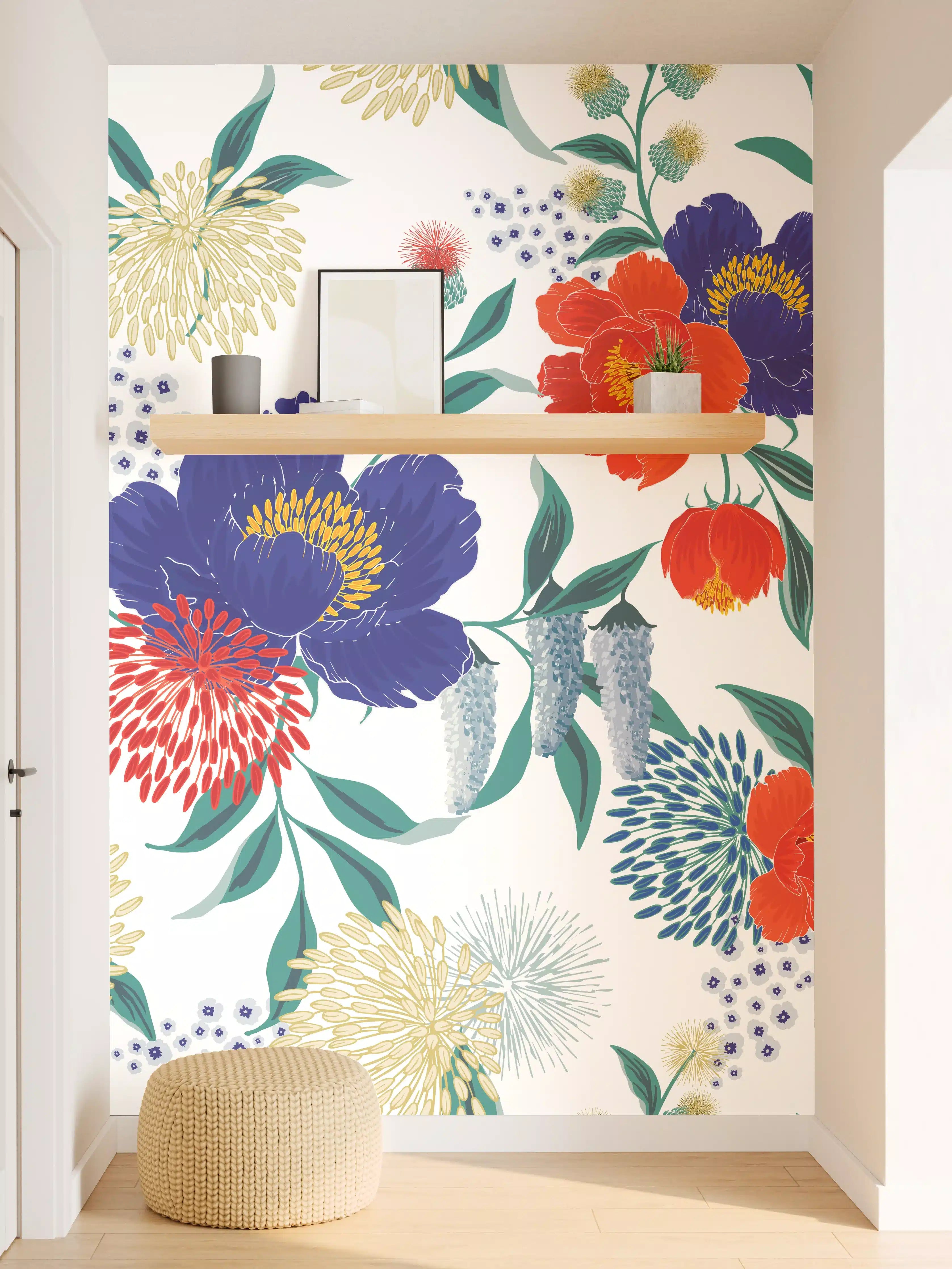 Wandverkleidung Flur - Bunte Florale Muster Tapete