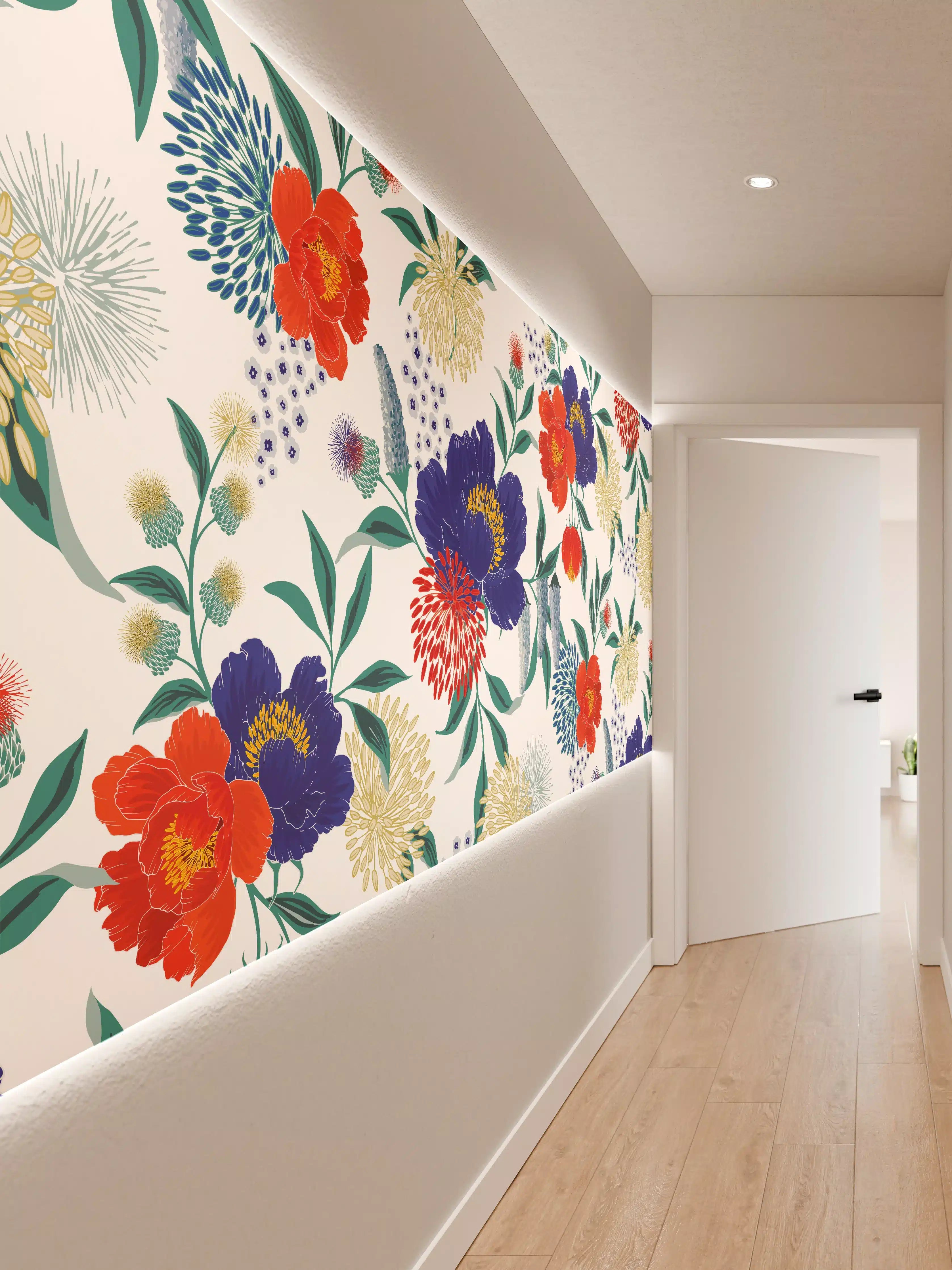 Wandverkleidung Flur - Bunte Florale Muster Tapete