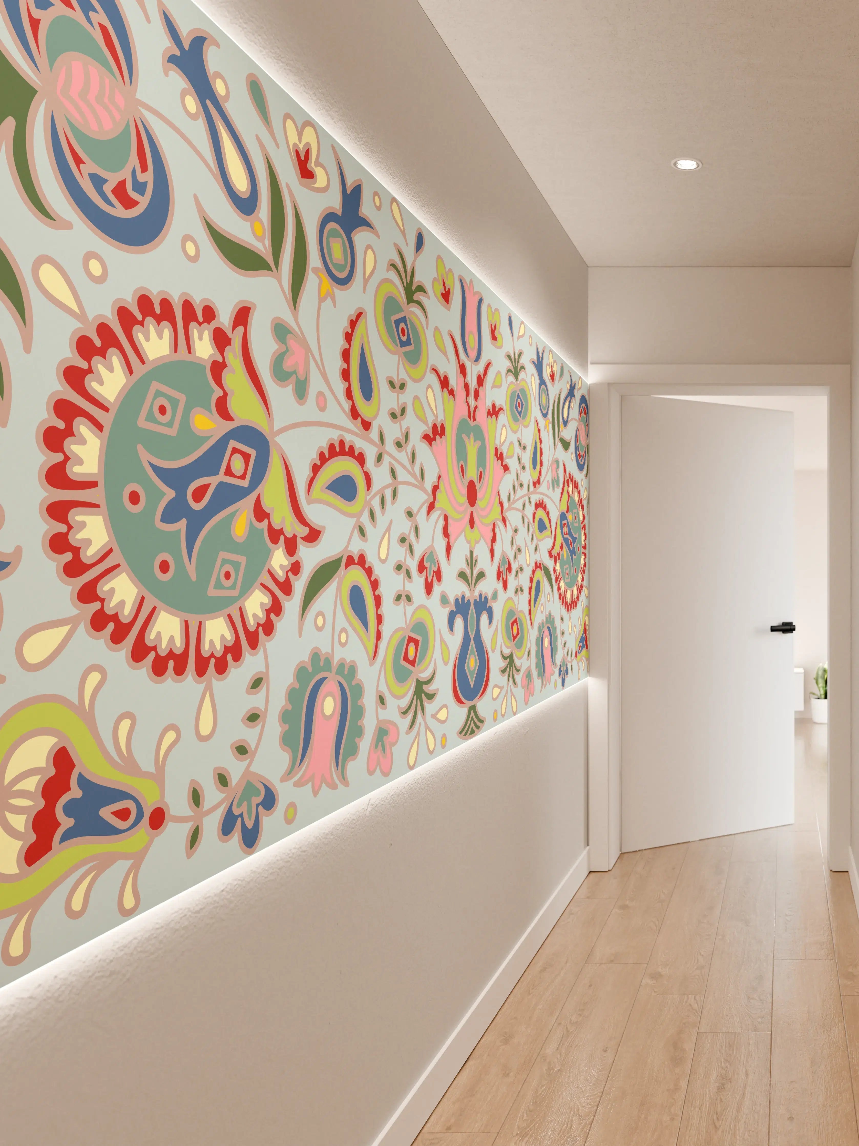 Wandverkleidung Flur - Bunte Folklore-Muster Textilprint