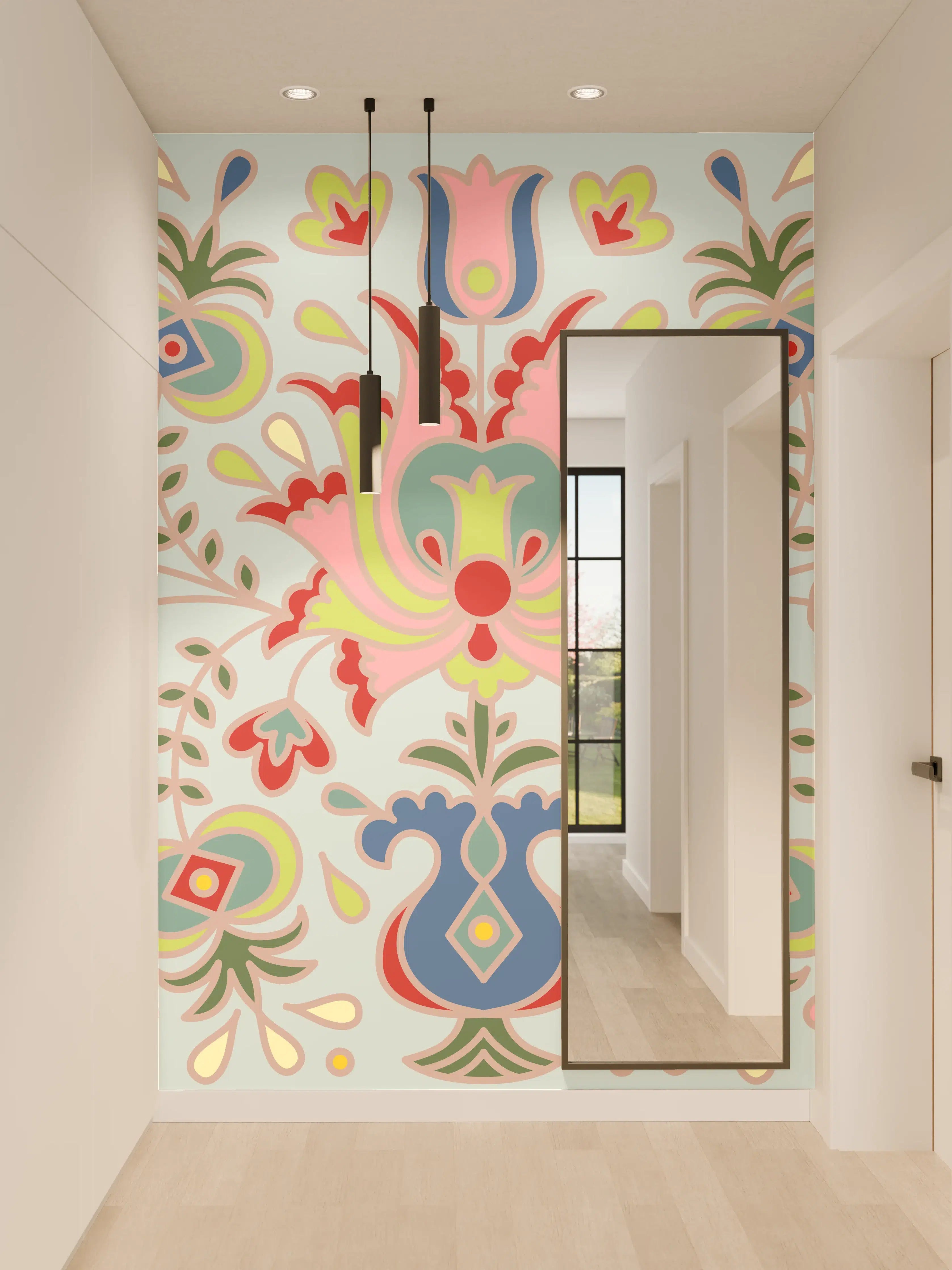 Wandverkleidung Flur - Bunte Folklore-Muster Textilprint