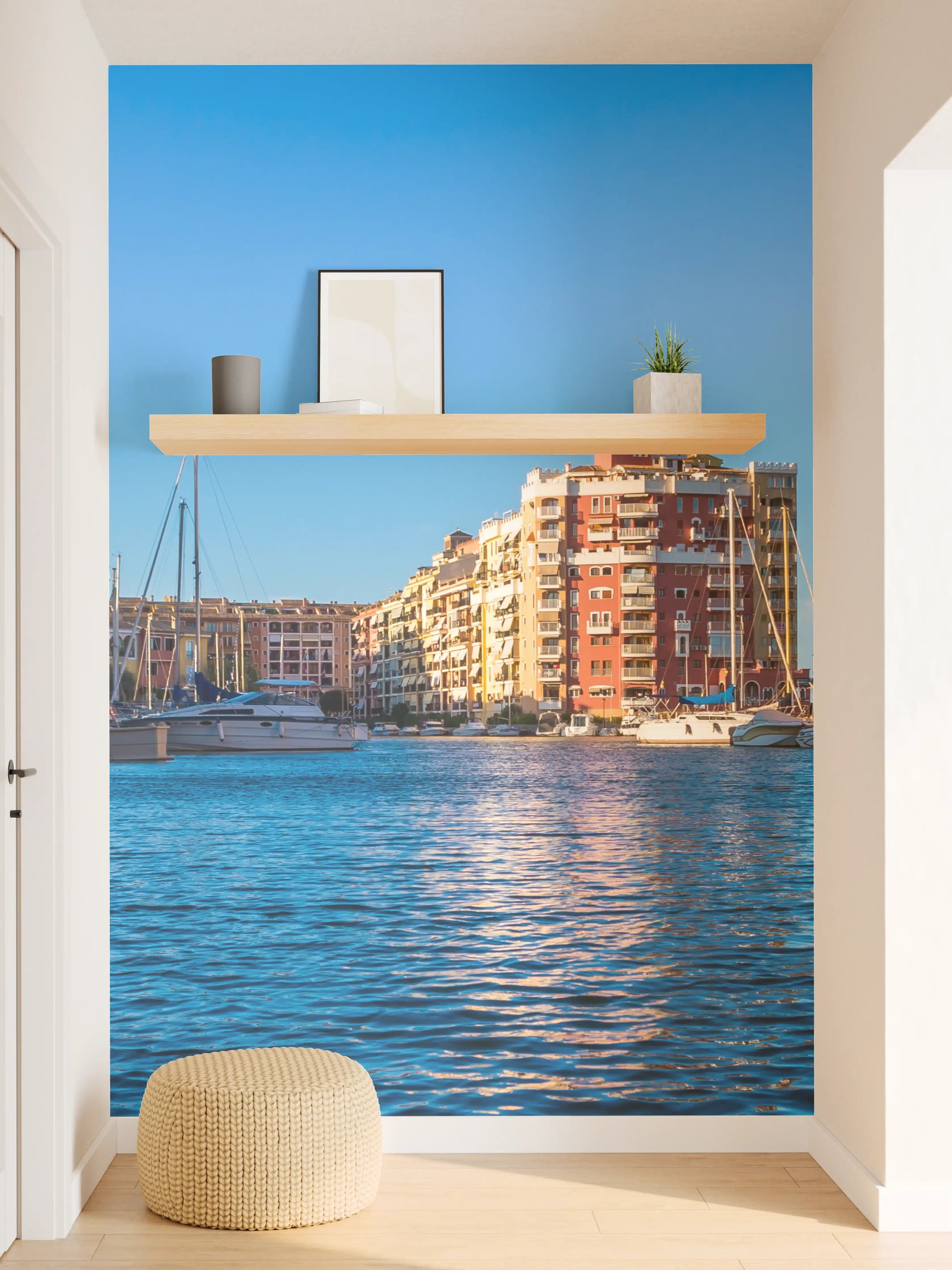Wandverkleidung Flur - Bunte Hafenpromenade bei Sonnenaufgang