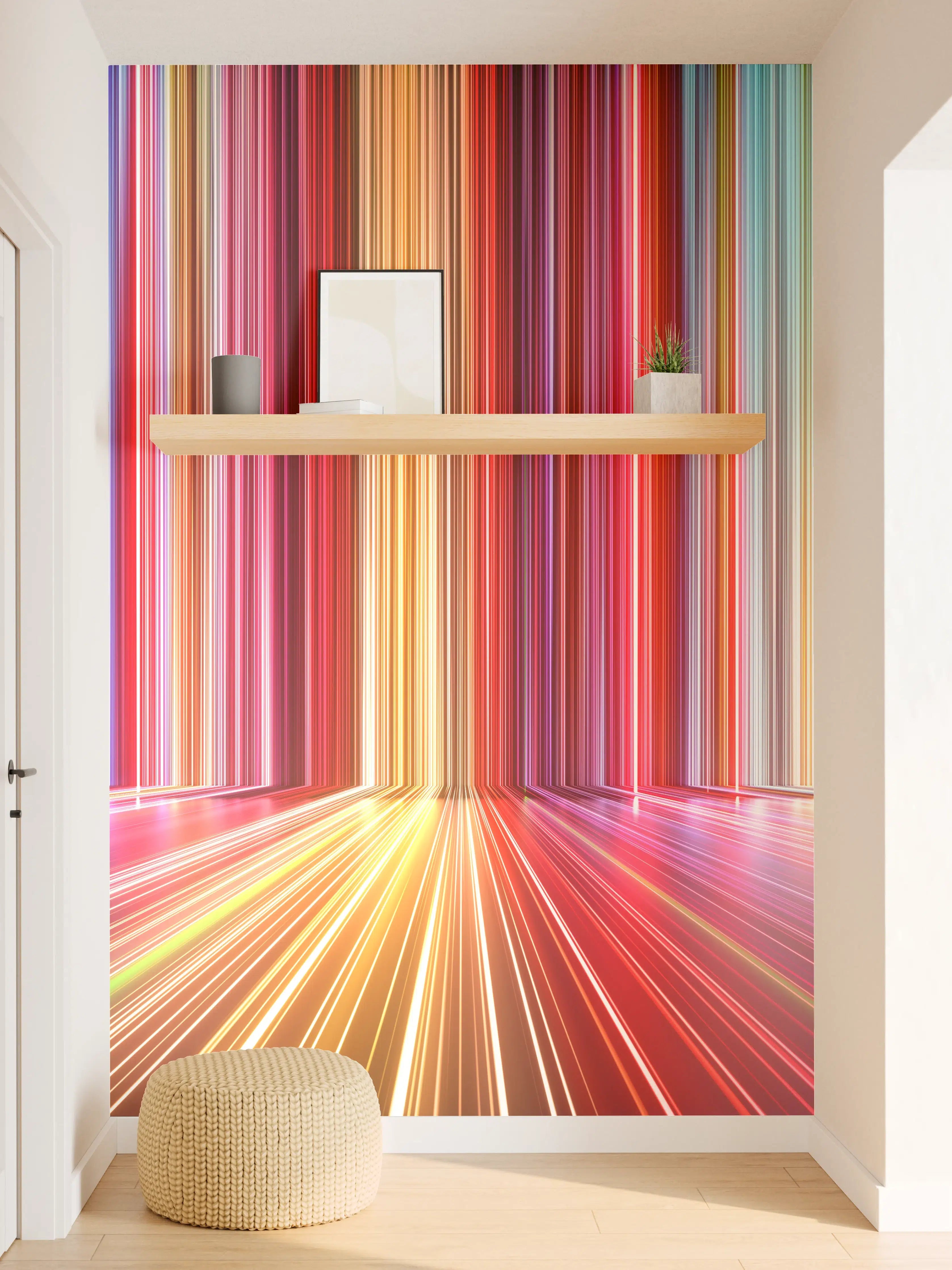 Wandverkleidung Flur - Bunte Lichtstrahlen in dunklem Hintergrund