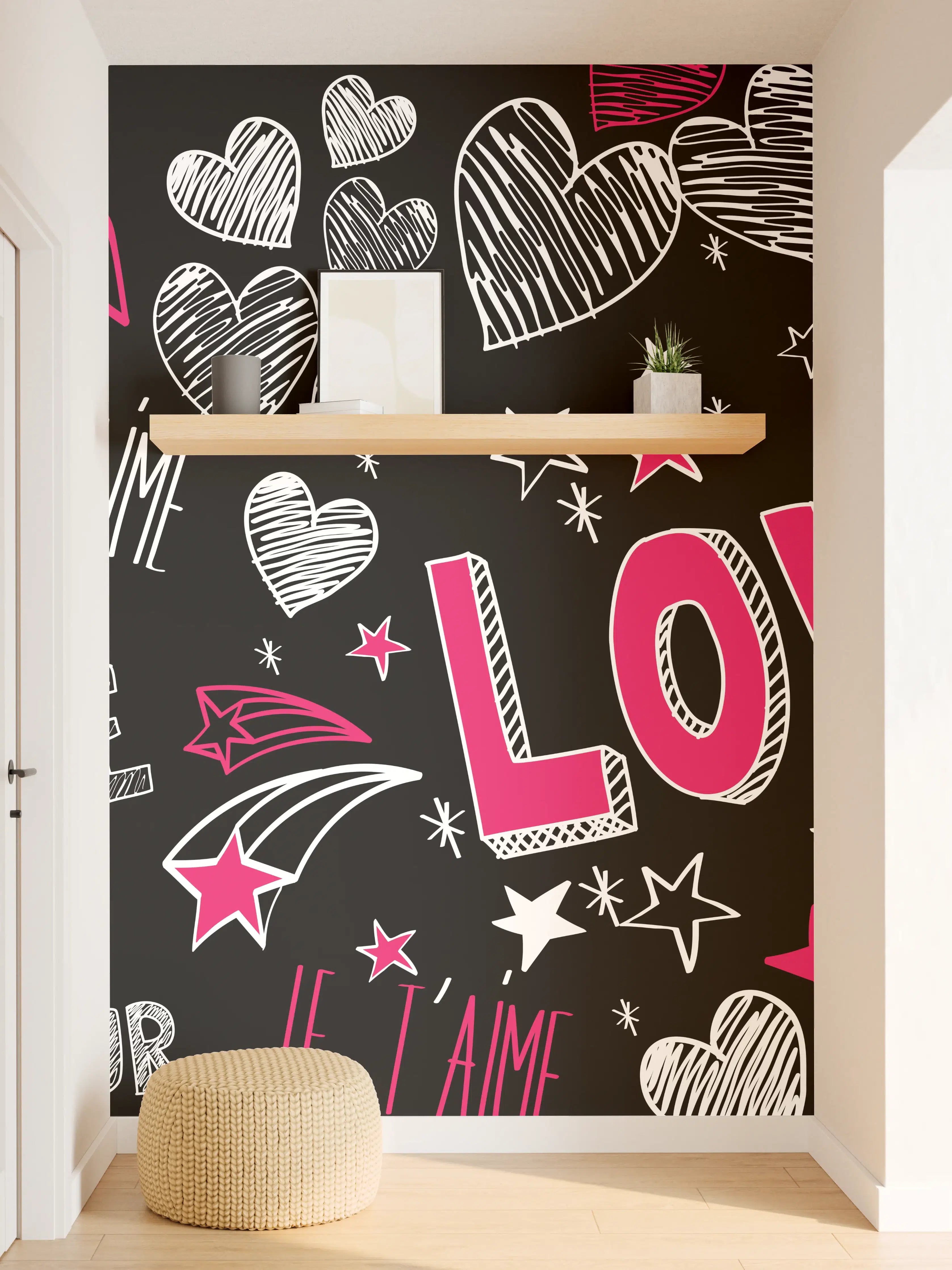 Wandverkleidung Flur - Bunte Liebe Herzen Schrift Banner