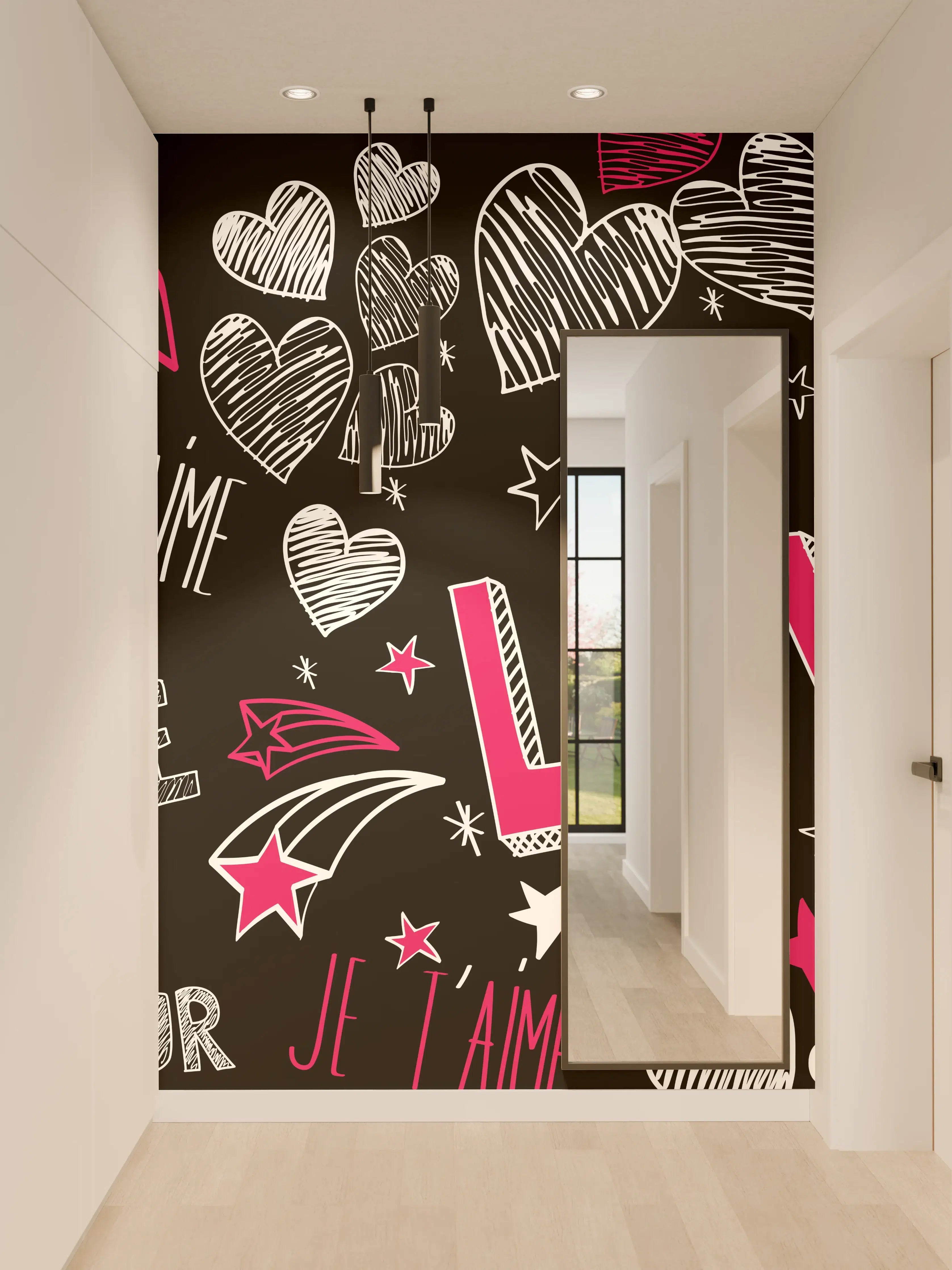 Wandverkleidung Flur - Bunte Liebe Herzen Schrift Banner