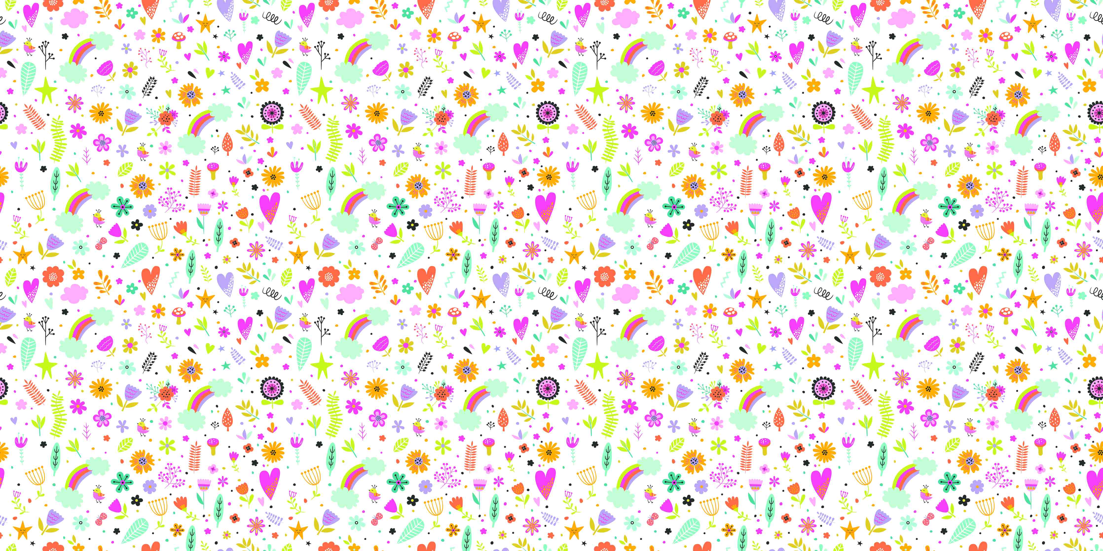 Wandverkleidung Flur-Bunte Musterwelt voller Herzen und Blumen