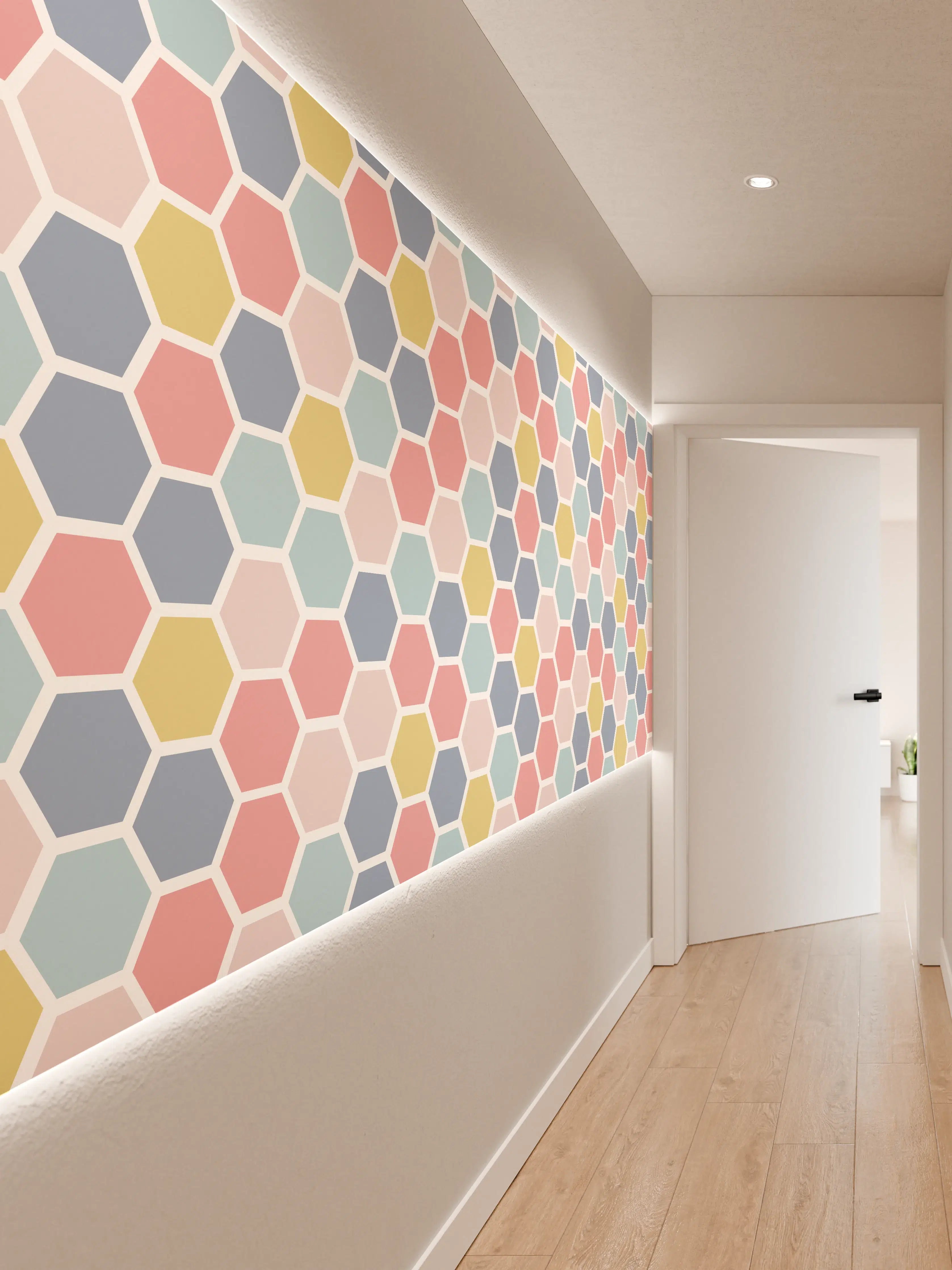 Wandverkleidung Flur - Bunte Nordische Hexagon Muster