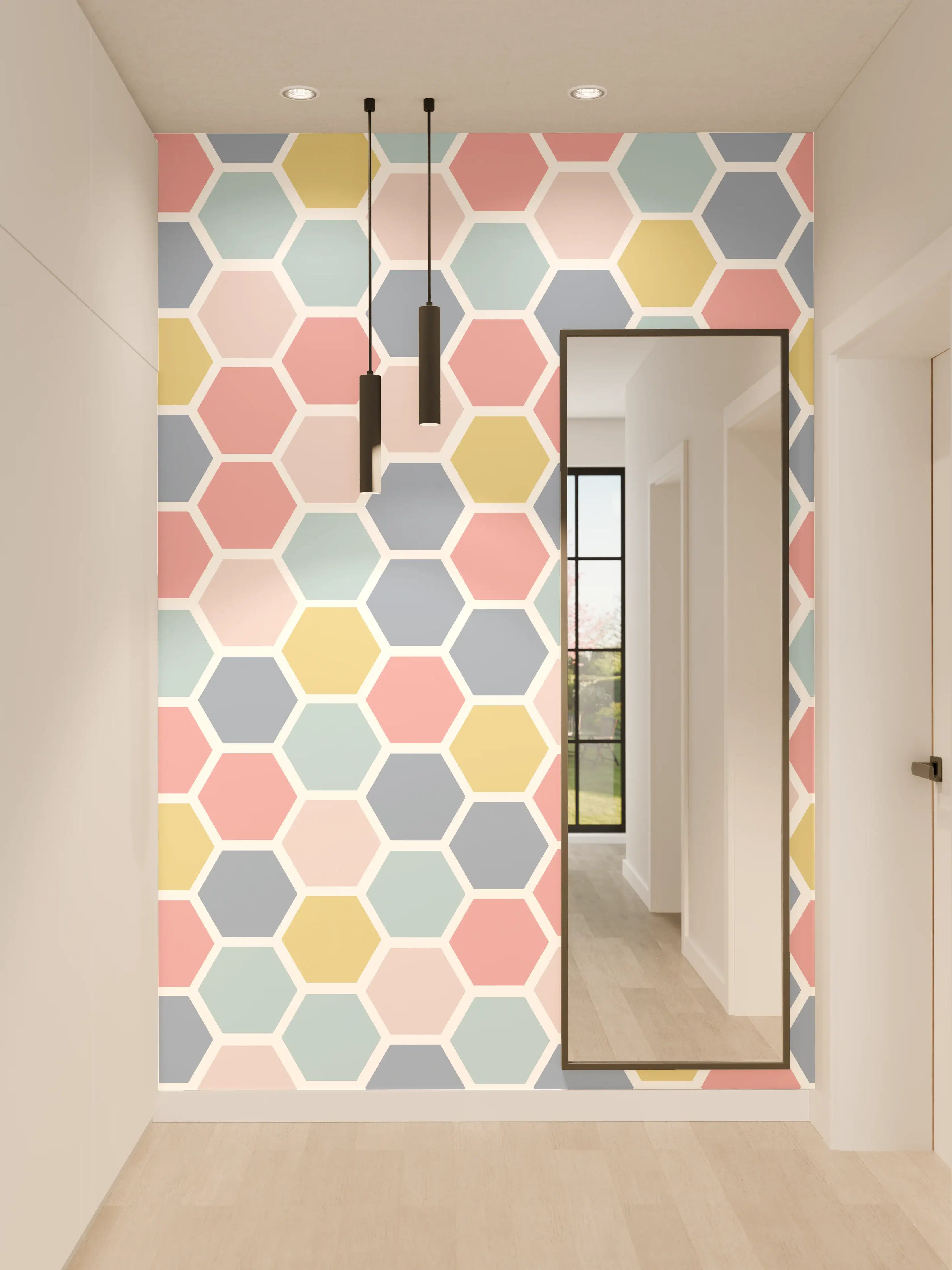 Wandverkleidung Flur - Bunte Nordische Hexagon Muster