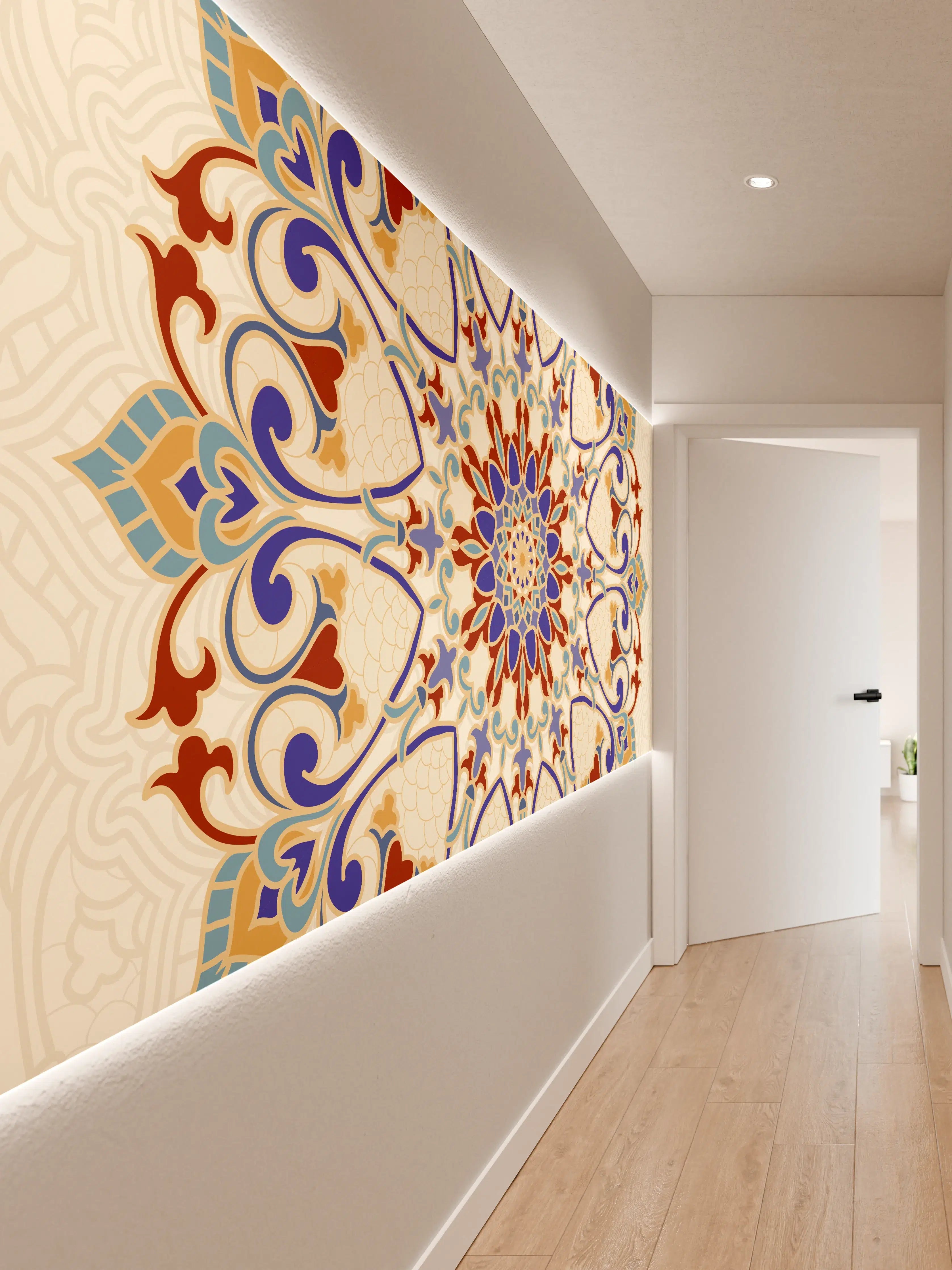 Wandverkleidung Flur - Bunte Ornament-Mandala Wandkunst