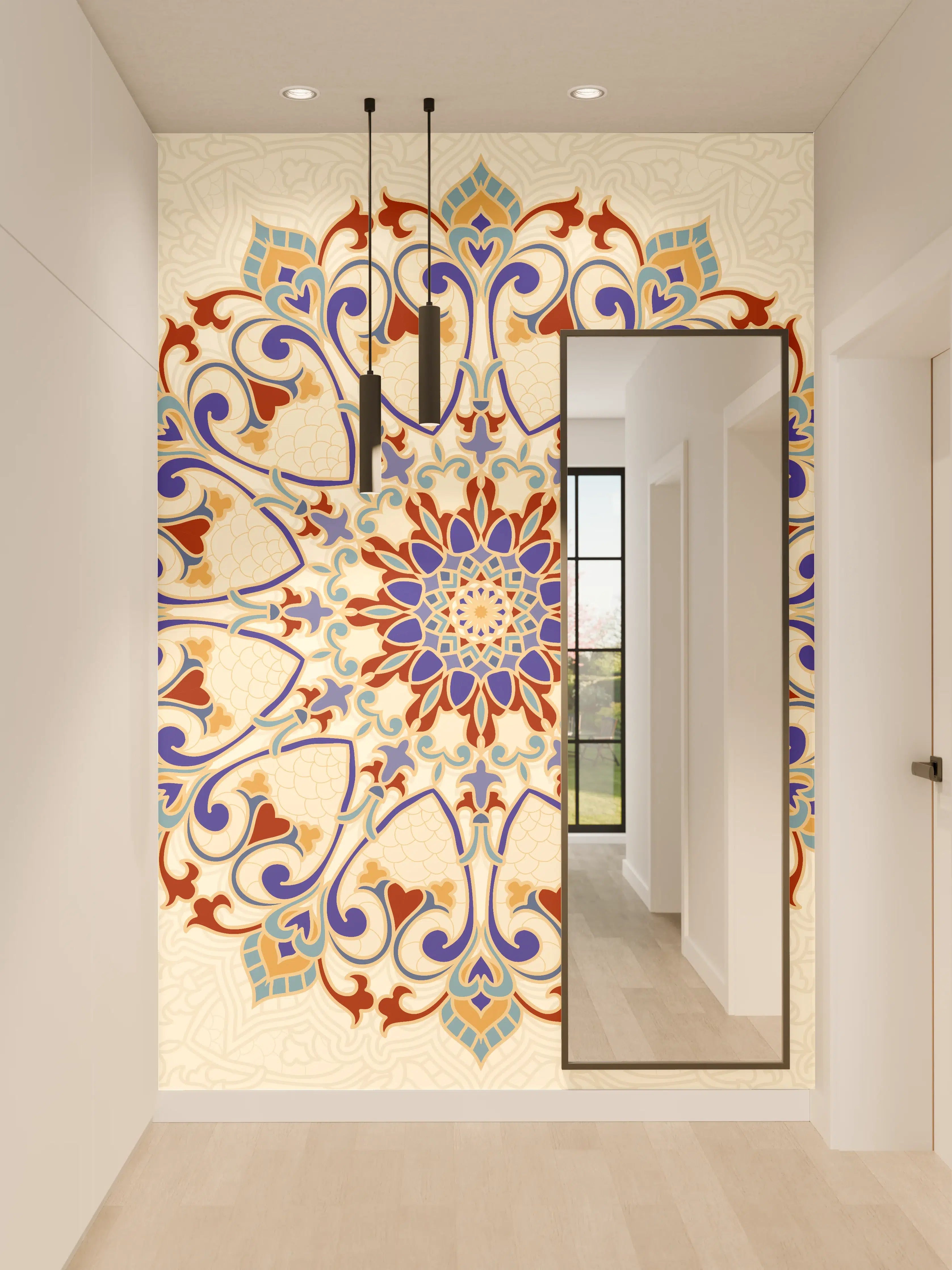 Wandverkleidung Flur - Bunte Ornament-Mandala Wandkunst