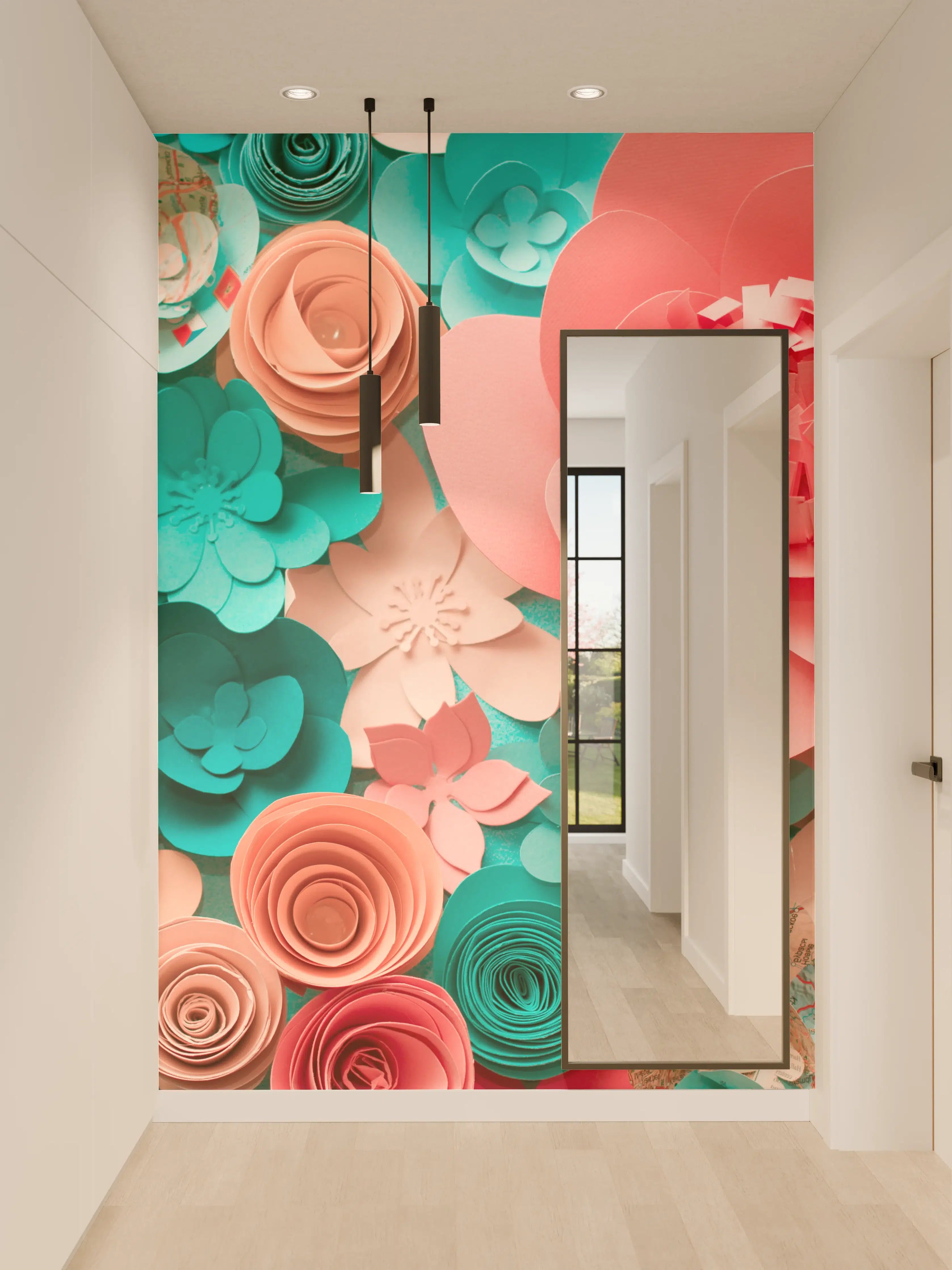 Wandverkleidung Flur - Bunte Papierblumen – Fröhliche Dekoration