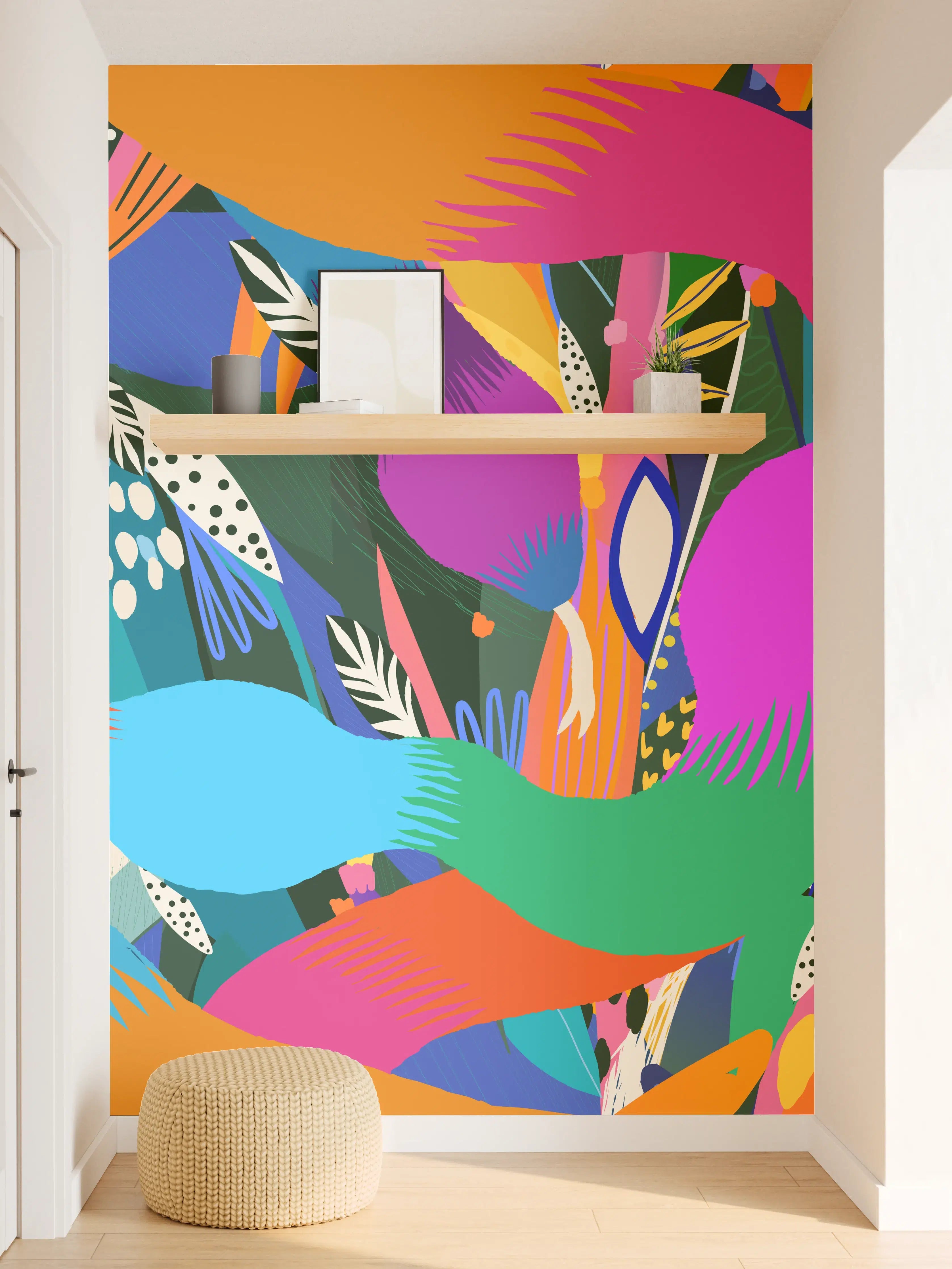 Wandverkleidung Flur - Bunte Tropische Schlangen-Illustration