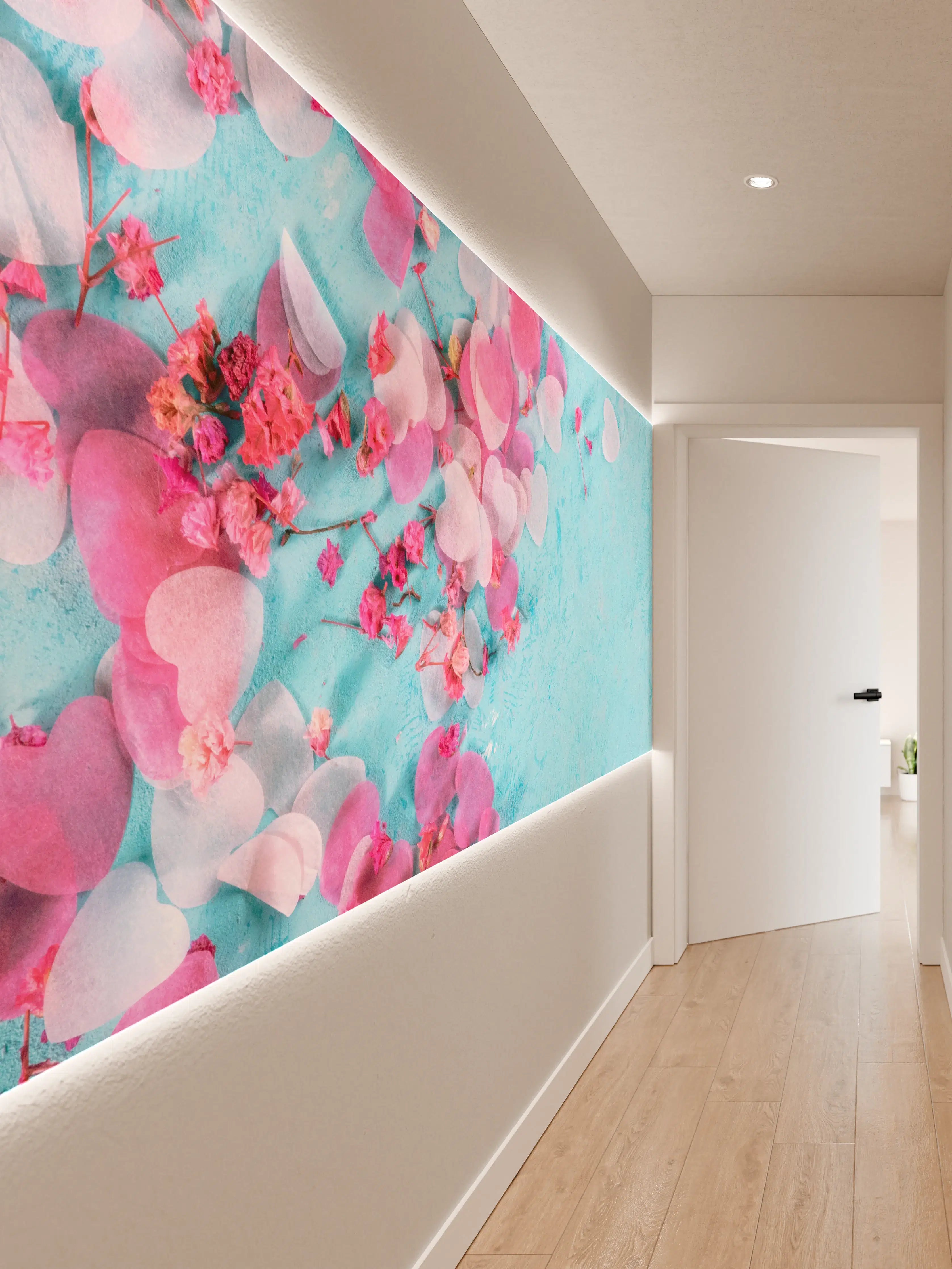 Wandverkleidung Flur - Bunte Valentinsdekoration auf Blauem Hintergrund