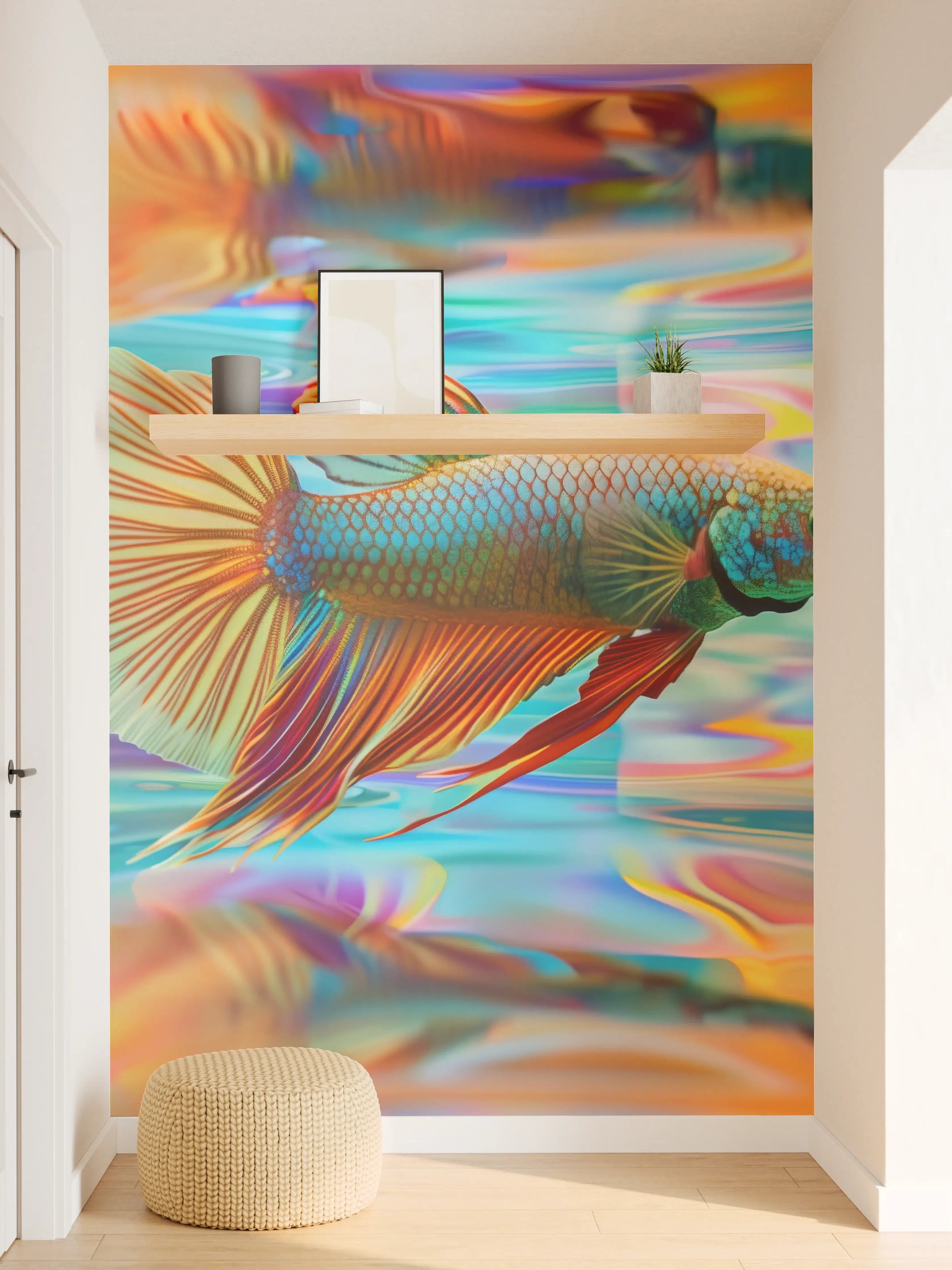 Wandverkleidung Flur - Bunter Betta-Fisch Türkis-Orange