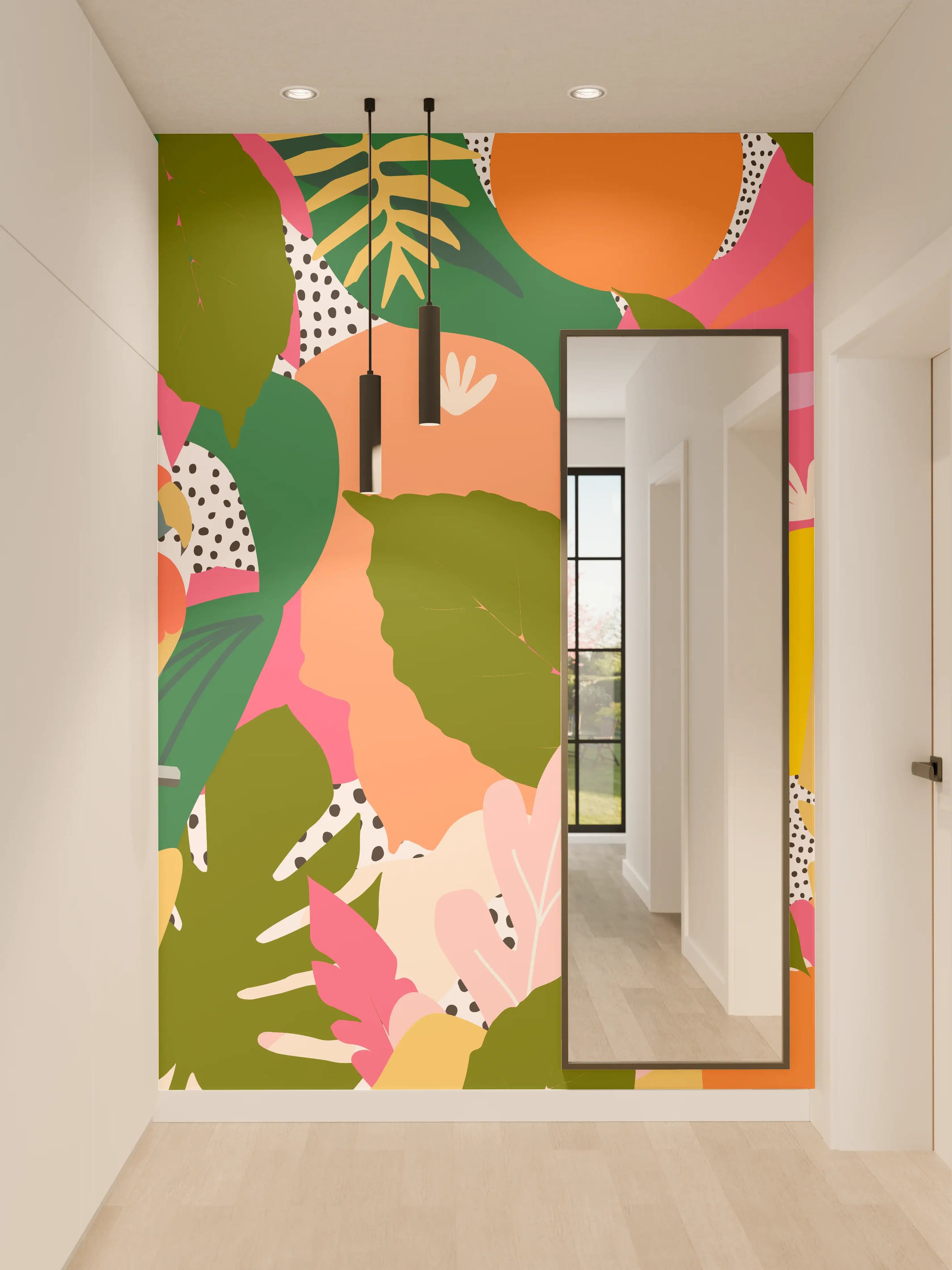 Wandverkleidung Flur - Bunter Dschungel Papagei