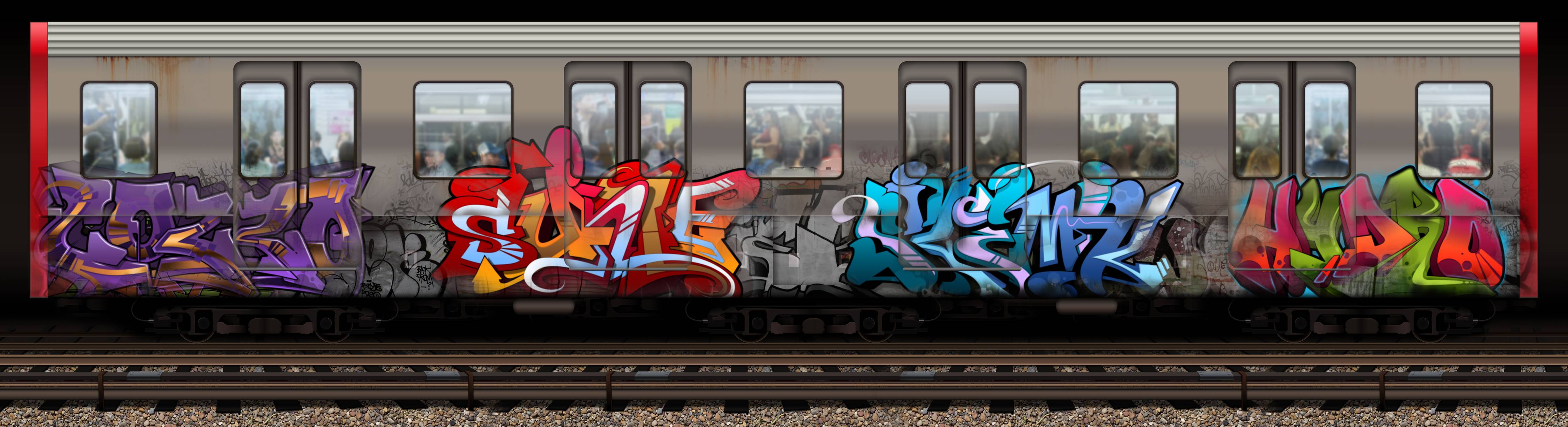 Wandverkleidung Flur-Bunter Graffiti-Zug Kunstwerk