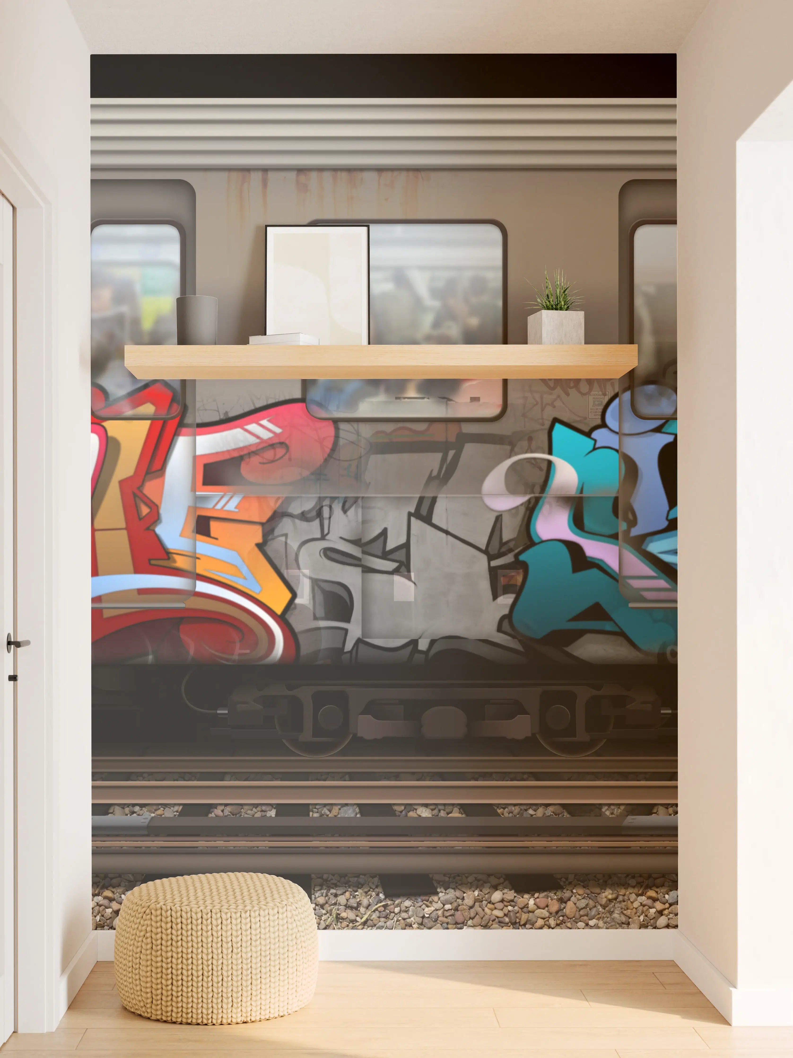 Wandverkleidung Flur - Bunter Graffiti-Zug Kunstwerk