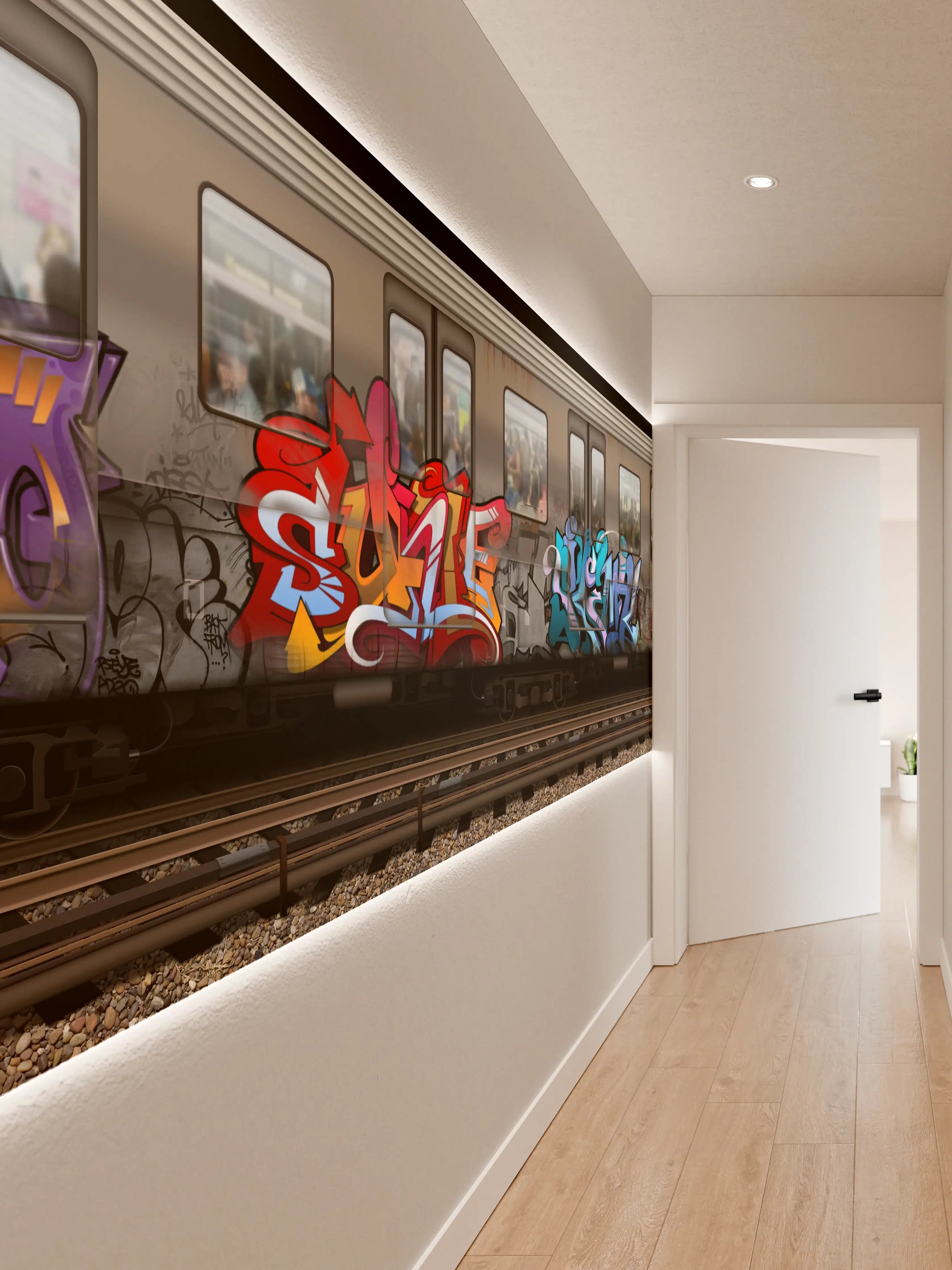 Wandverkleidung Flur - Bunter Graffiti-Zug Kunstwerk