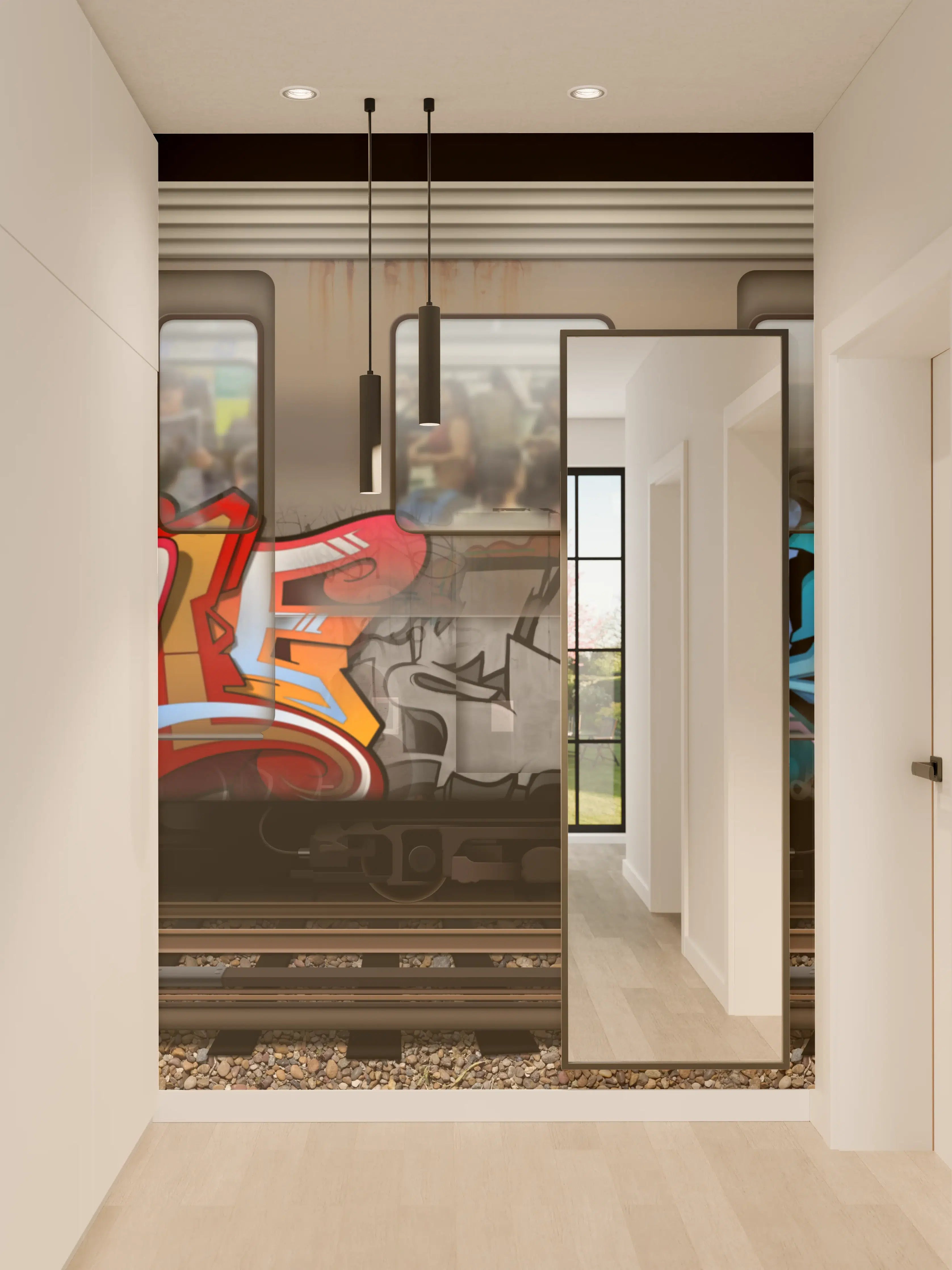 Wandverkleidung Flur - Bunter Graffiti-Zug Kunstwerk