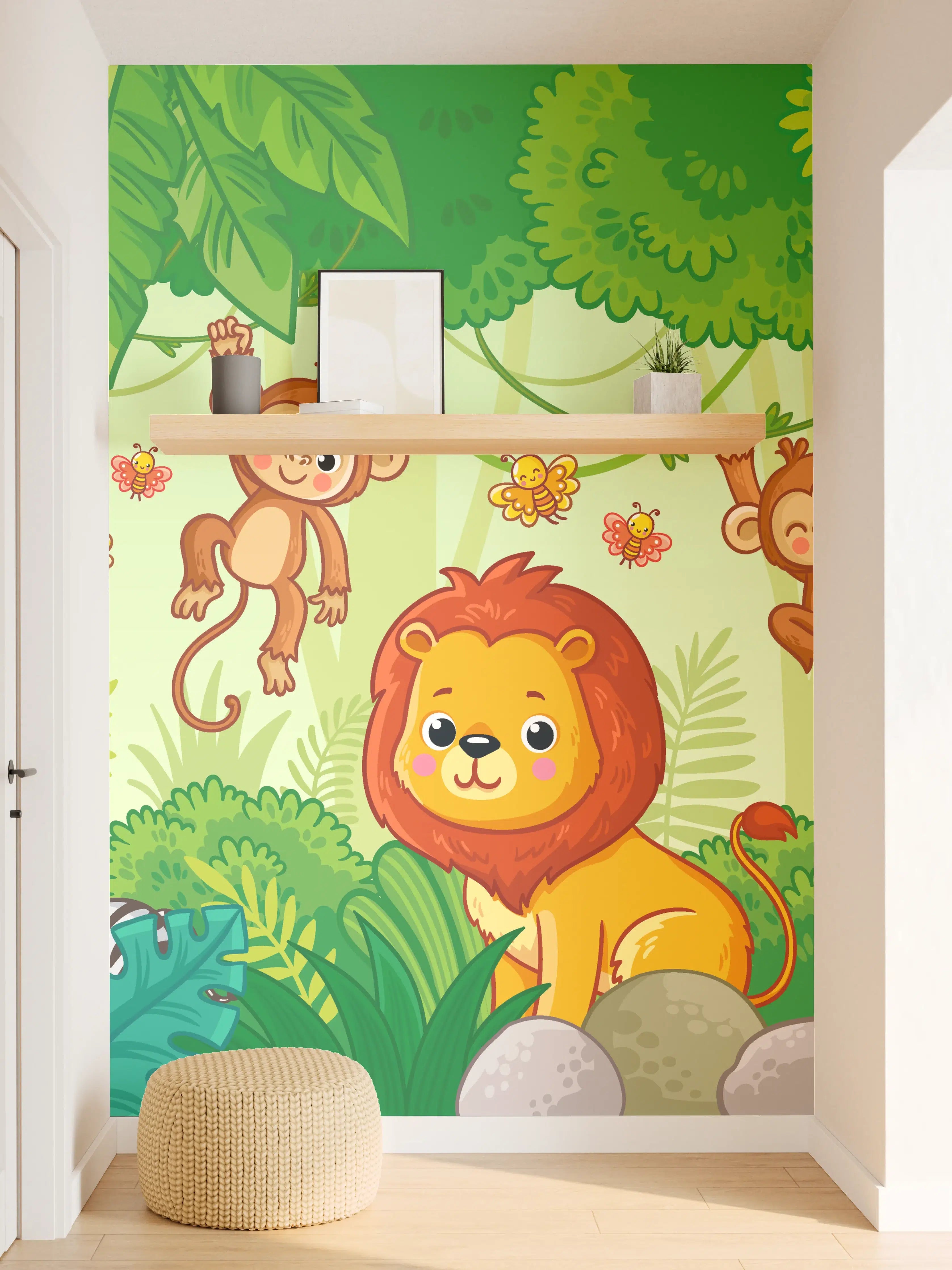 Wandverkleidung Flur - Buntes Dschungelabenteuer mit Tieren