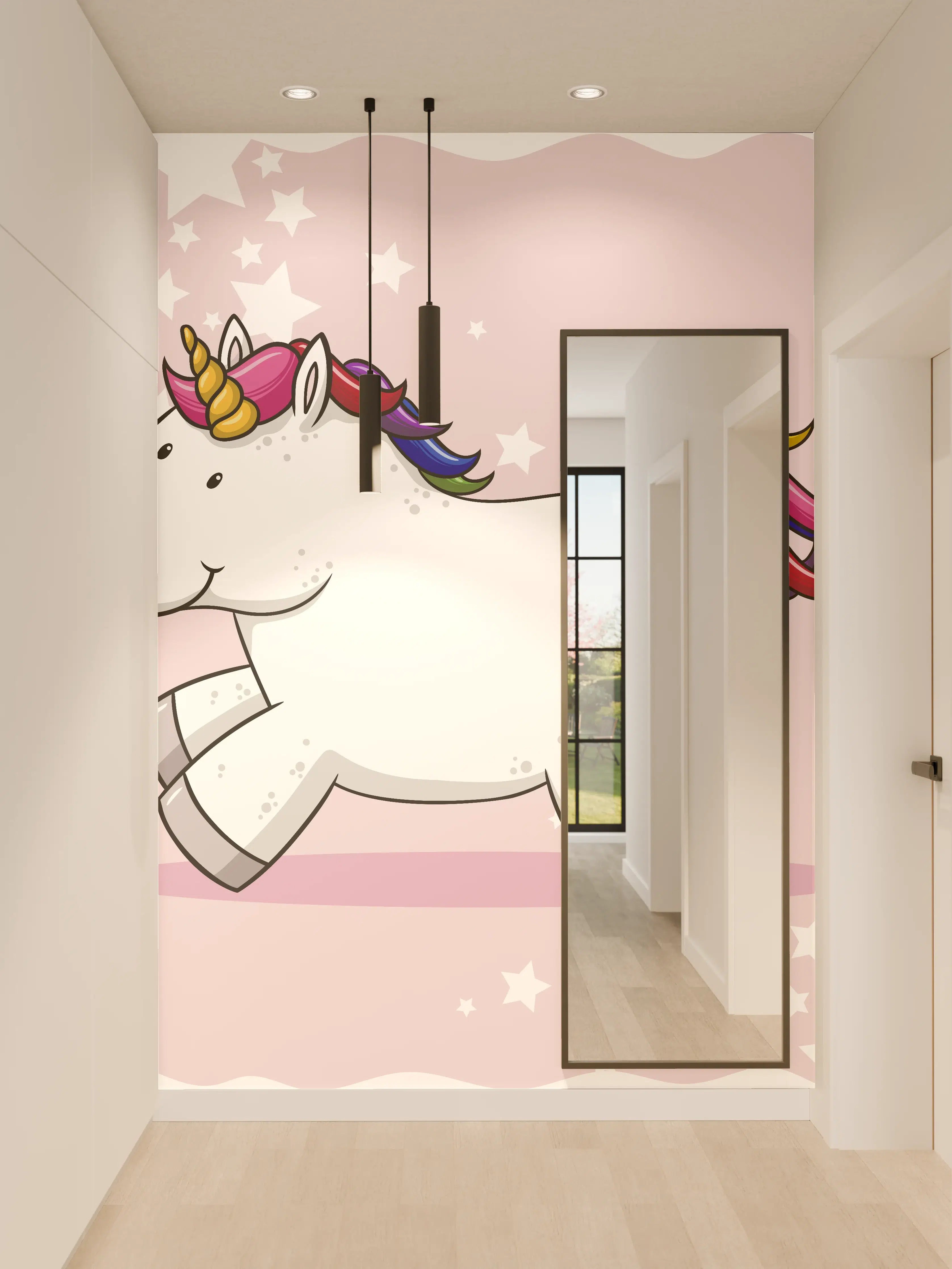 Wandverkleidung Flur - Buntes Einhorn Plüschtier Design