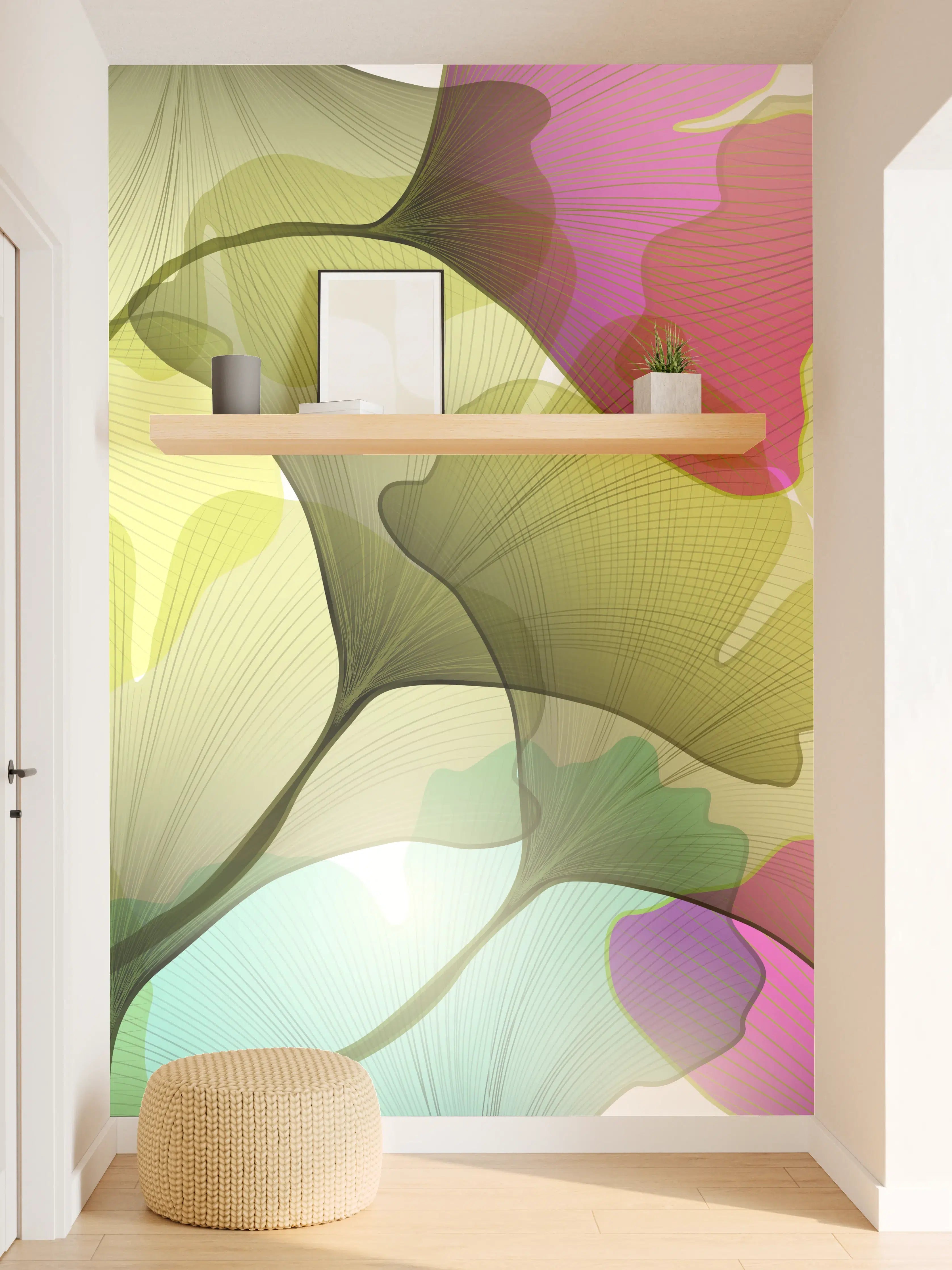 Wandverkleidung Flur - Buntes Ginkgo Blätter Design