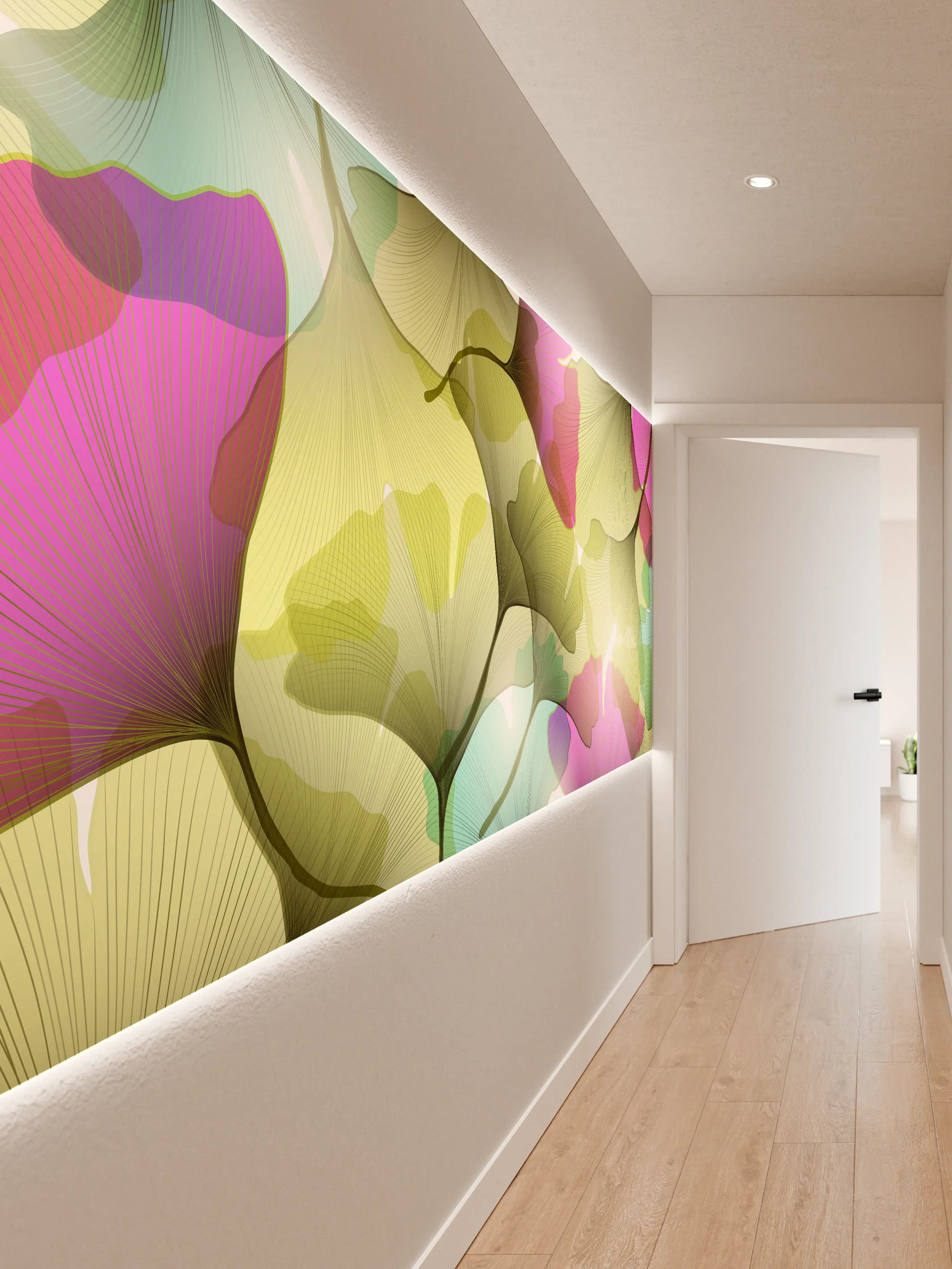 Wandverkleidung Flur - Buntes Ginkgo Blätter Design
