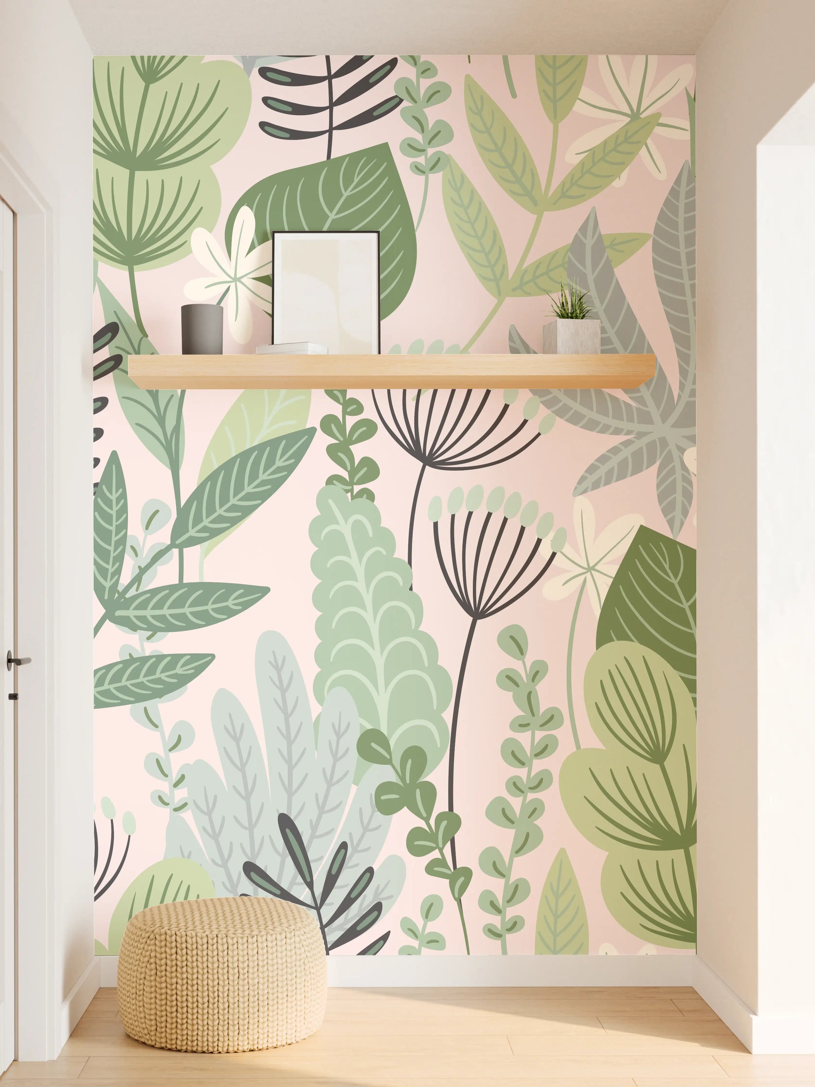 Wandverkleidung Flur - Buntes Pflanzenmuster