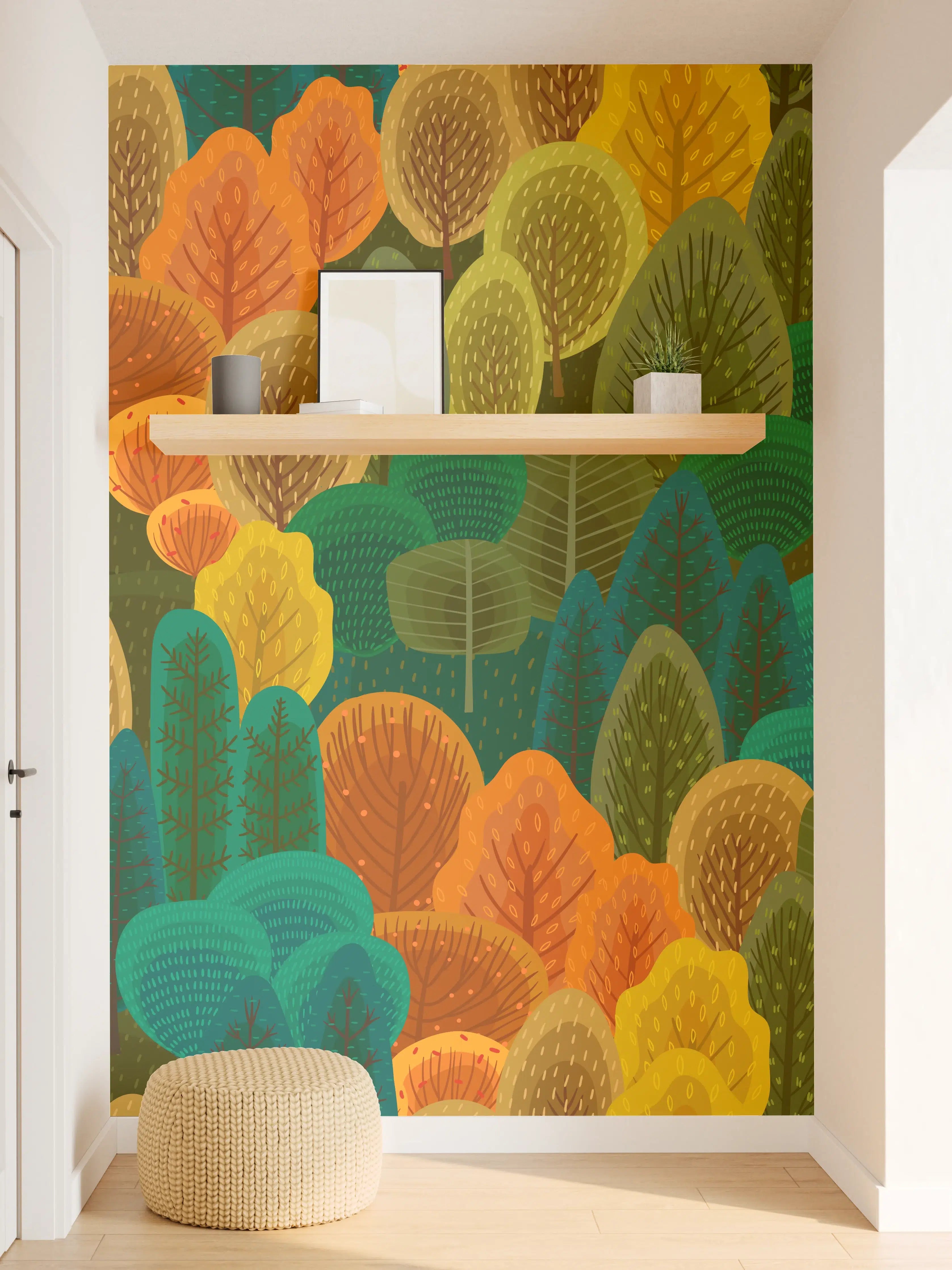 Wandverkleidung Flur - Buntes Waldmuster Design