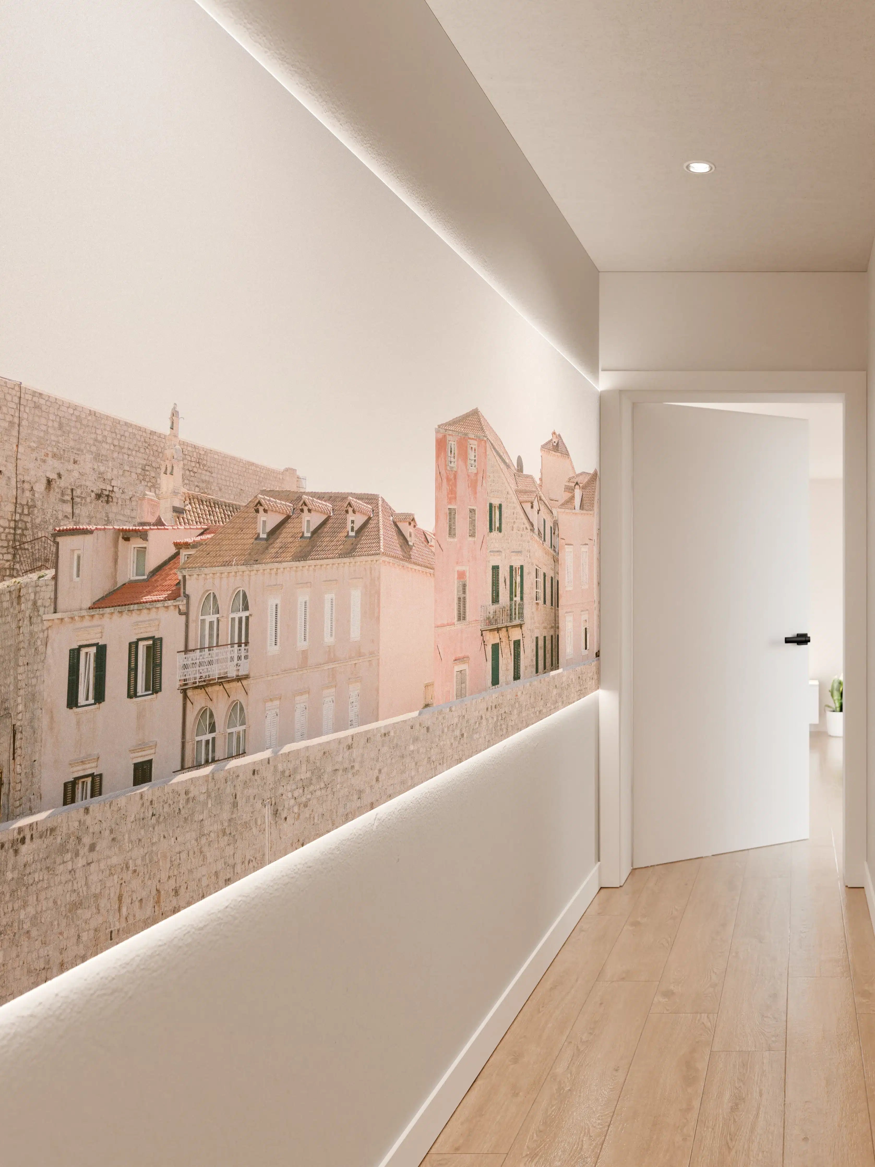 Wandverkleidung Flur - Charmantes Hafenbild in Pastellfarben