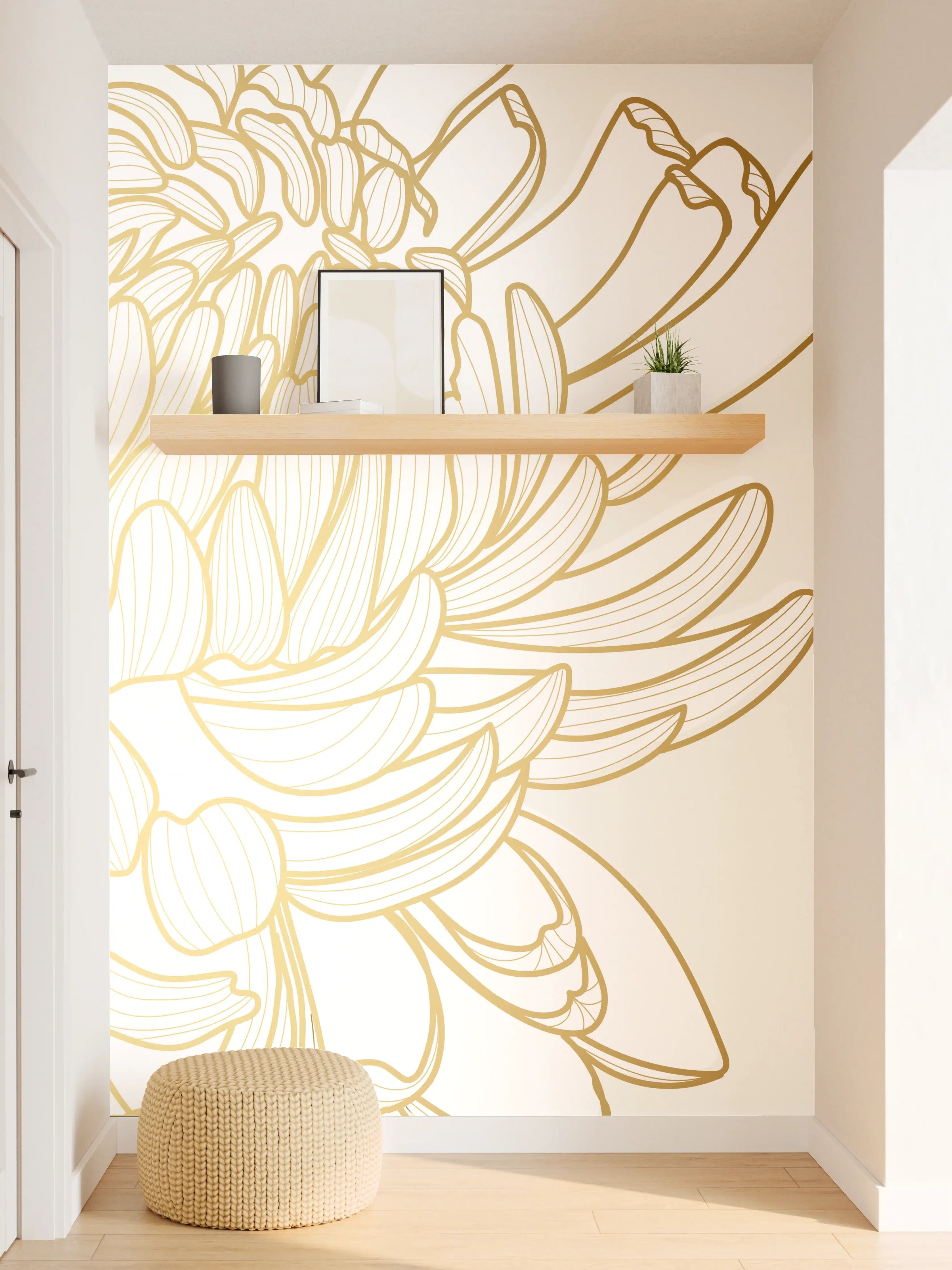 Wandverkleidung Flur - Chic Cream Floral Illustration