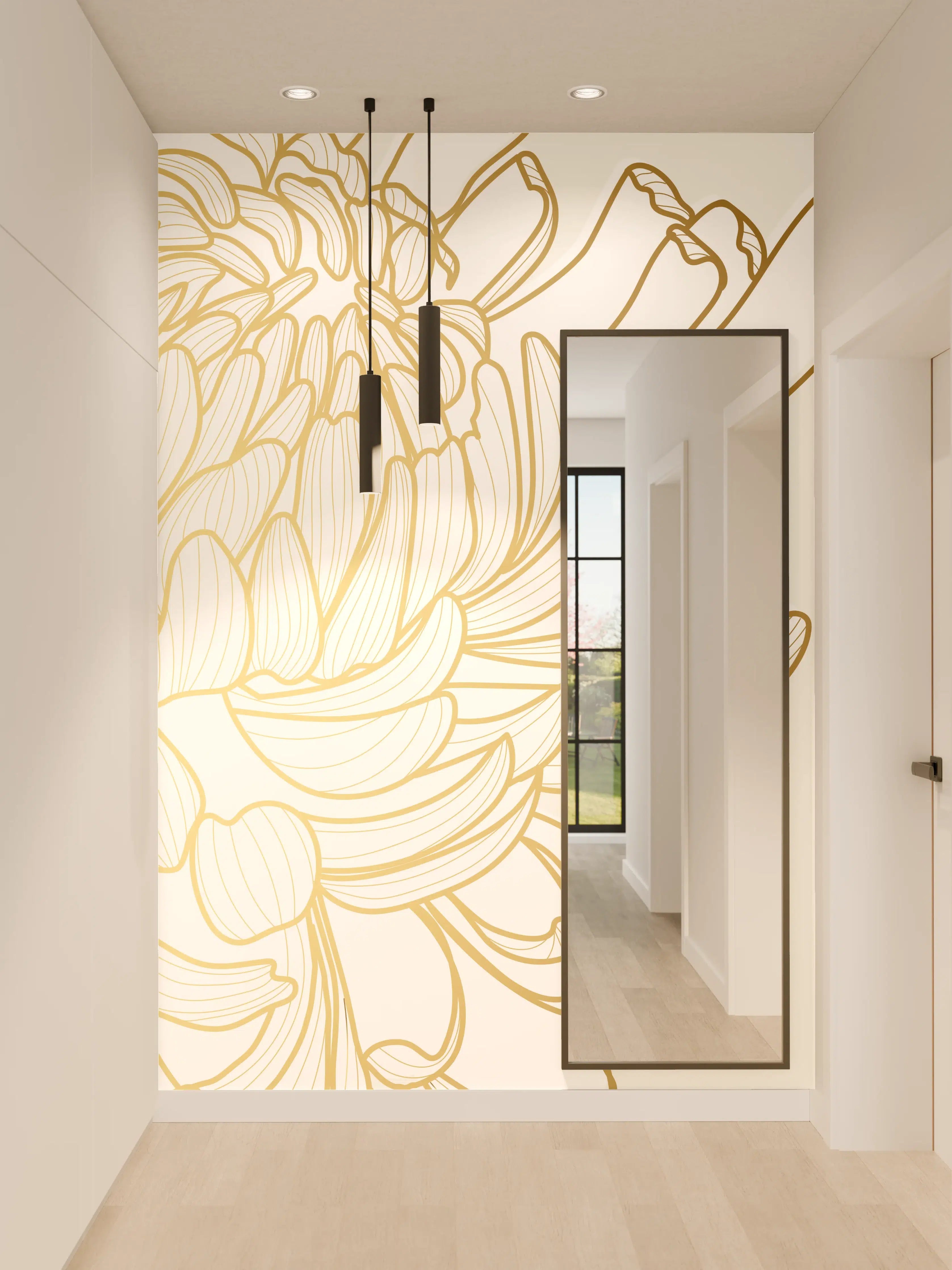 Wandverkleidung Flur - Chic Cream Floral Illustration