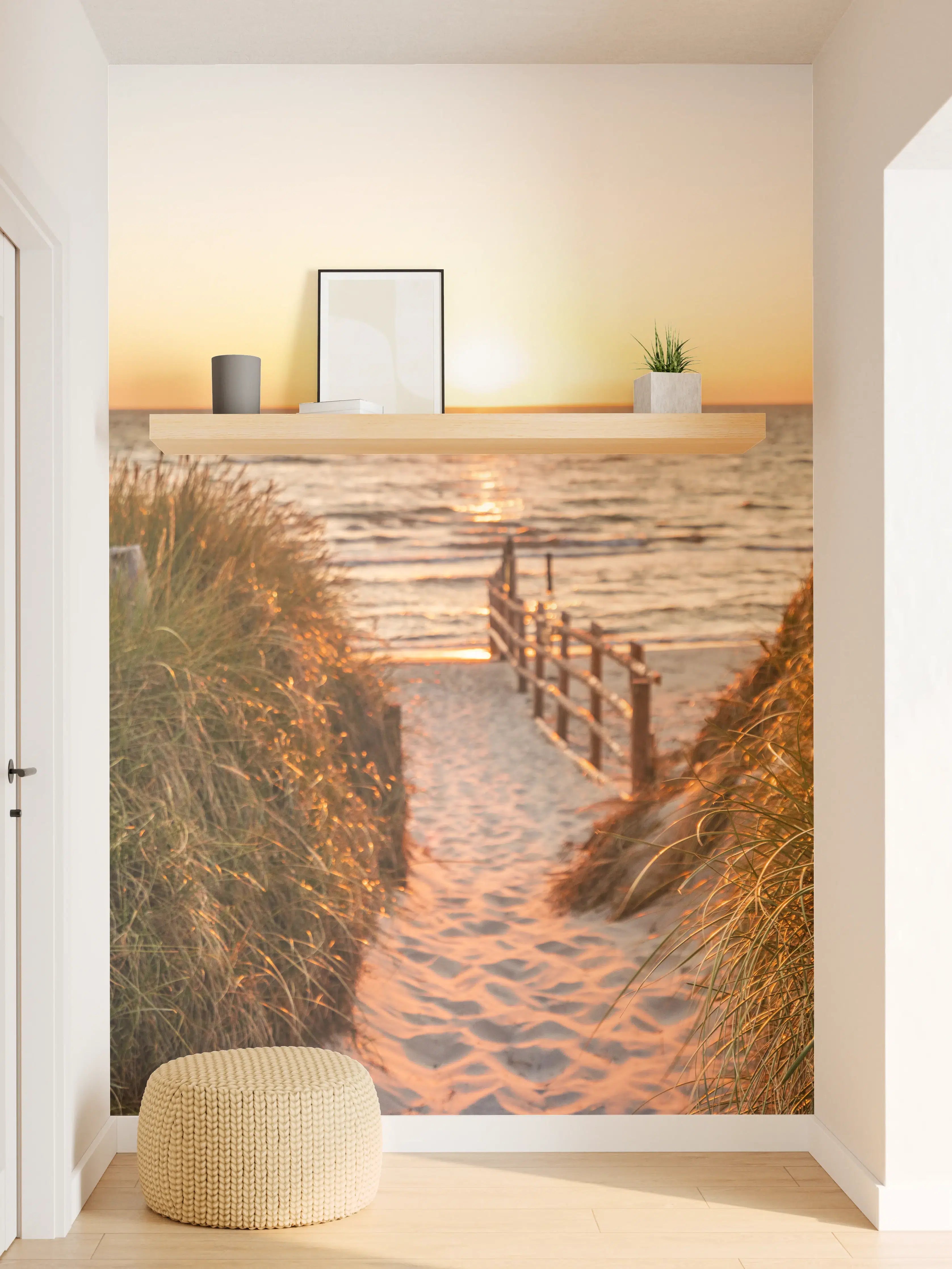 Wandverkleidung Flur - Dämmerung über grauem Sandstrand